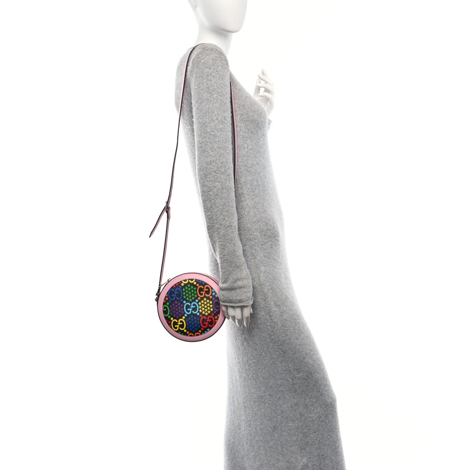 GG Supreme Monogram Psychedelic Round Shoulder Bag Black Multicolor Sugar Pink