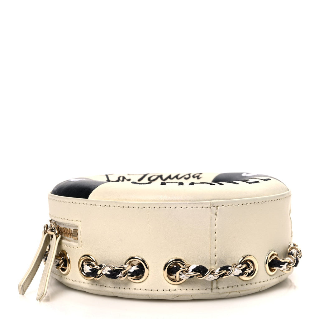 Lambskin Coco Lifesaver Round Bag Black White