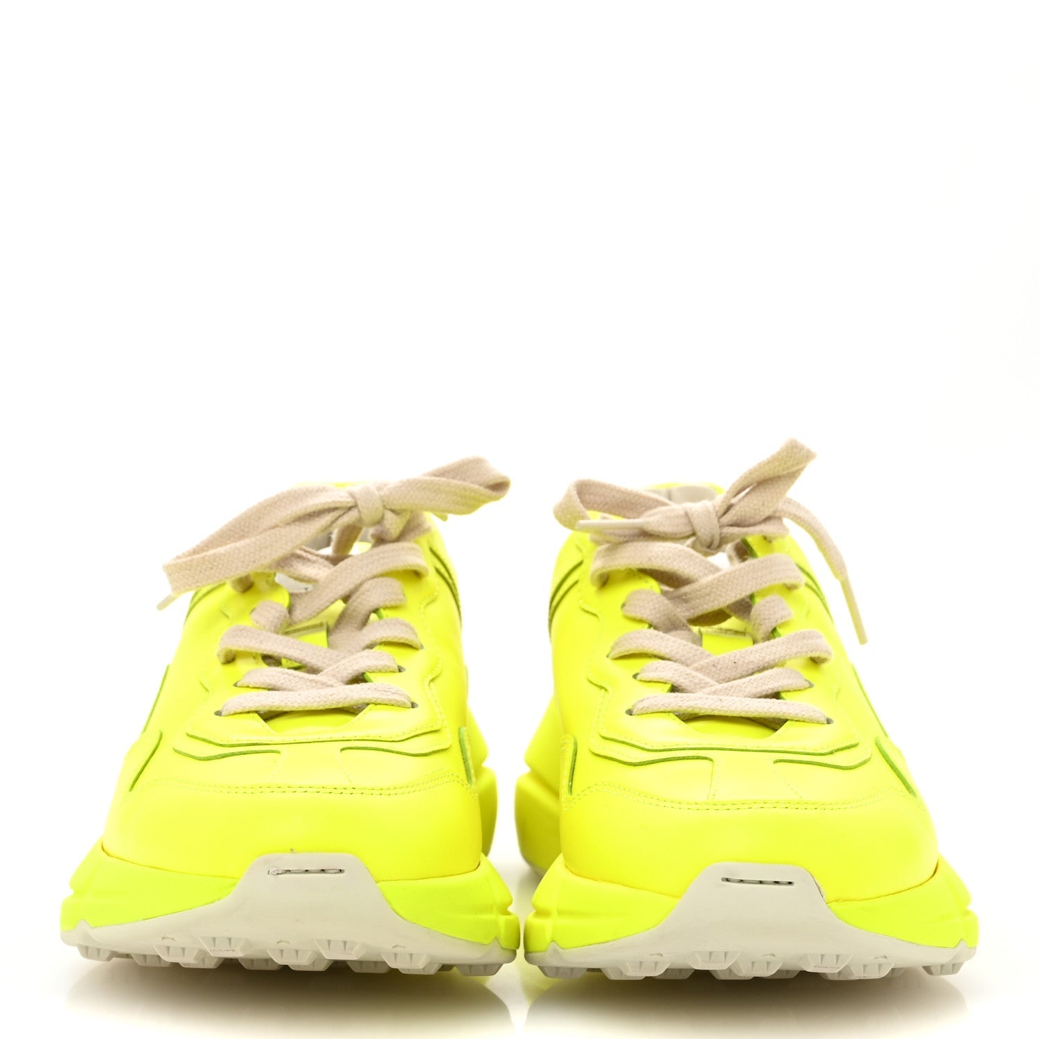Calfskin Womens Rhyton Sneakers 37.5 Yellow Fluo