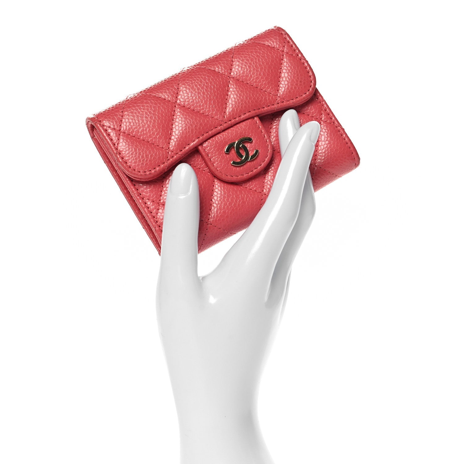 Caviar Quilted Flap  Holder Wallet Pink