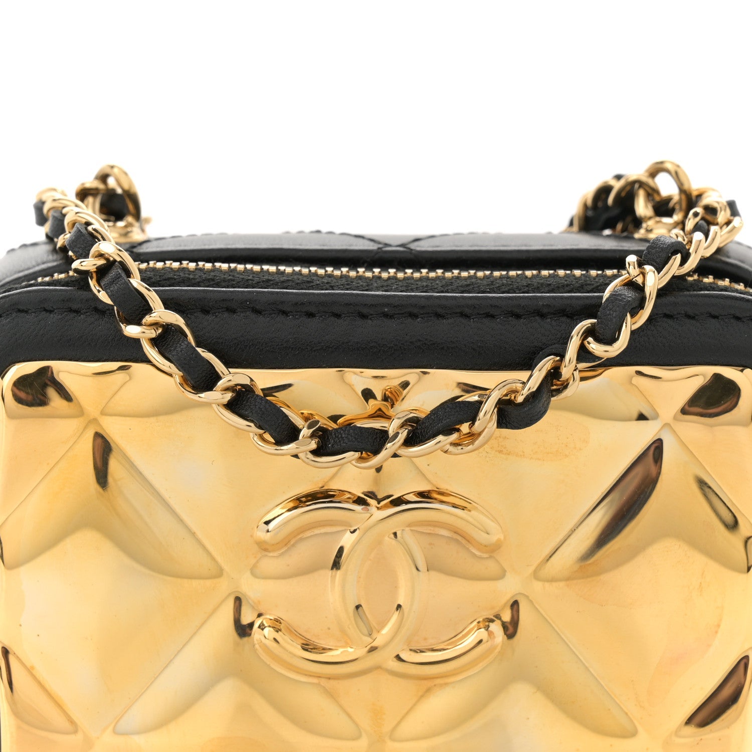 Lambskin Quilted Mini Golden Plate Clutch With Chain Black