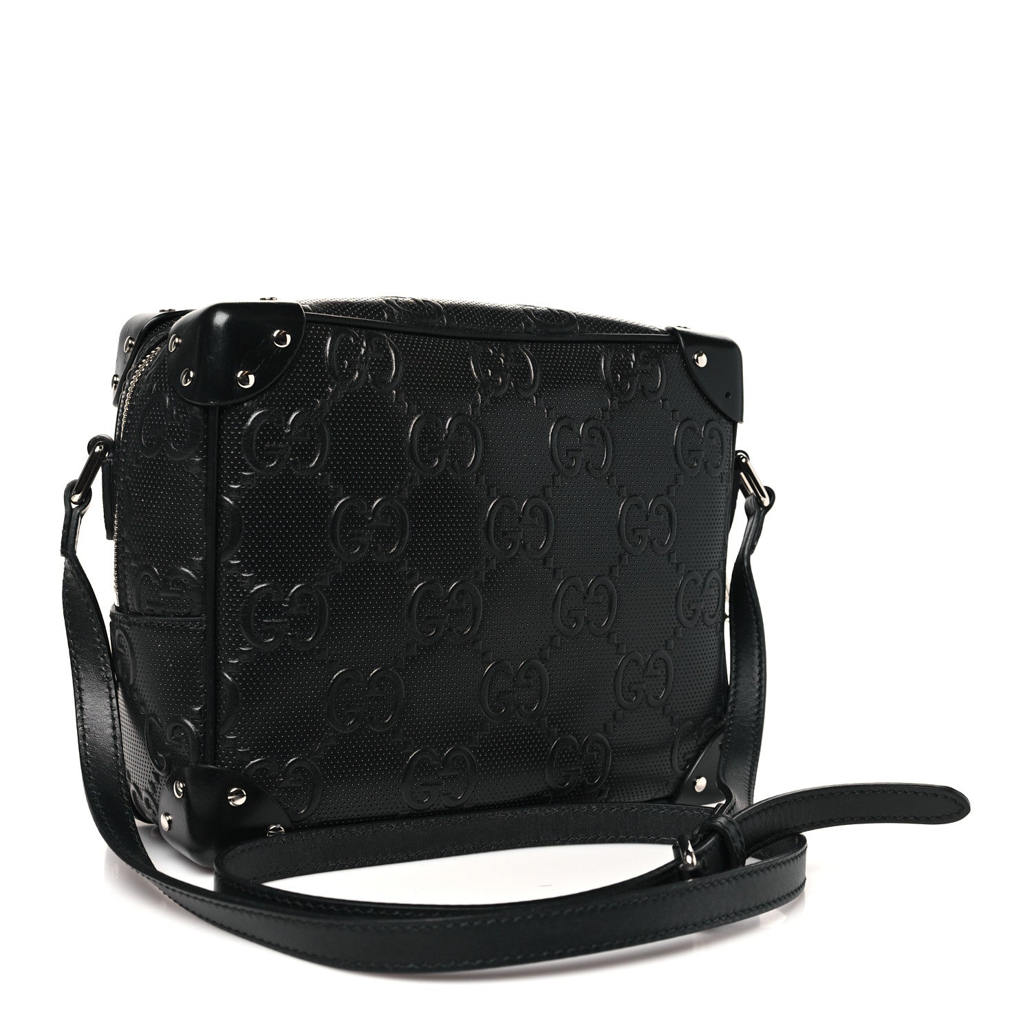 Calfskin GG Tennis Embossed Square Messenger Bag Black