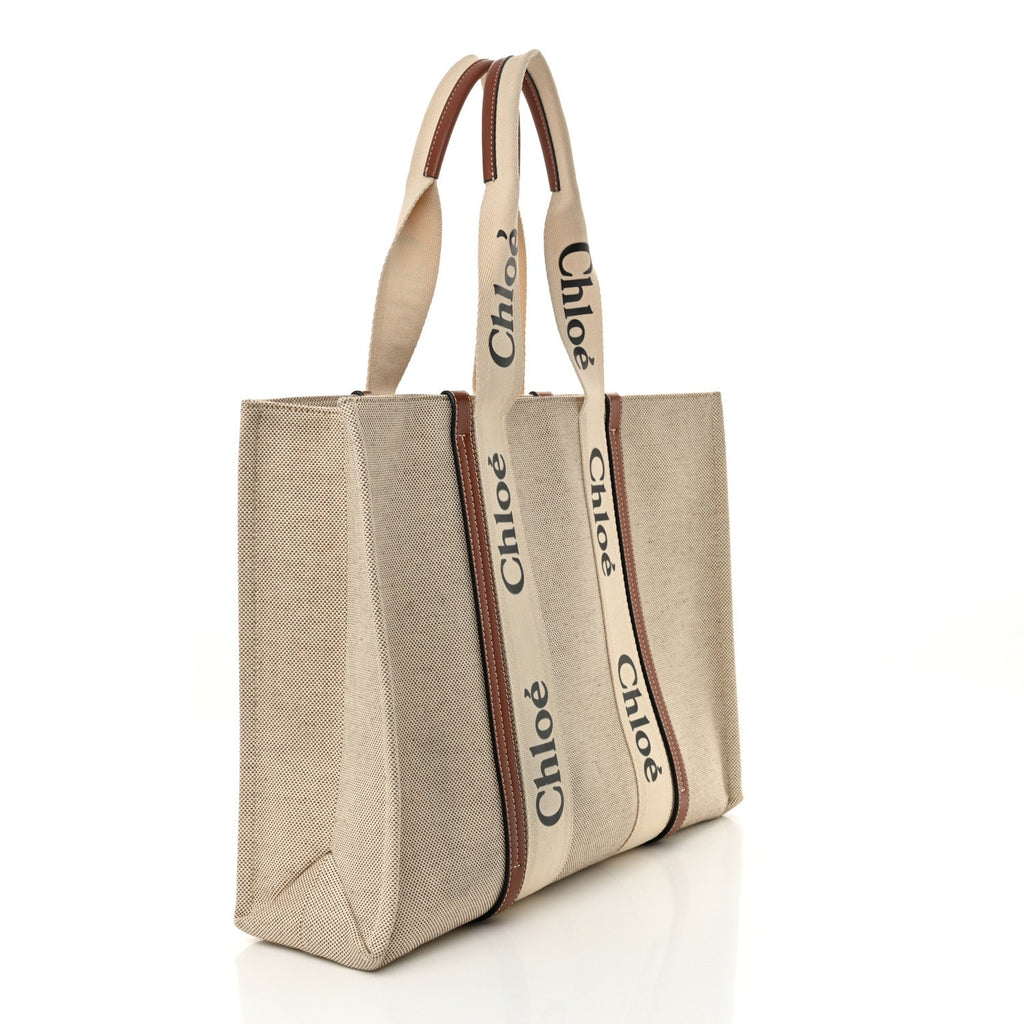 Cotton Calfskin Large Woody Ribbon Tote White Brown