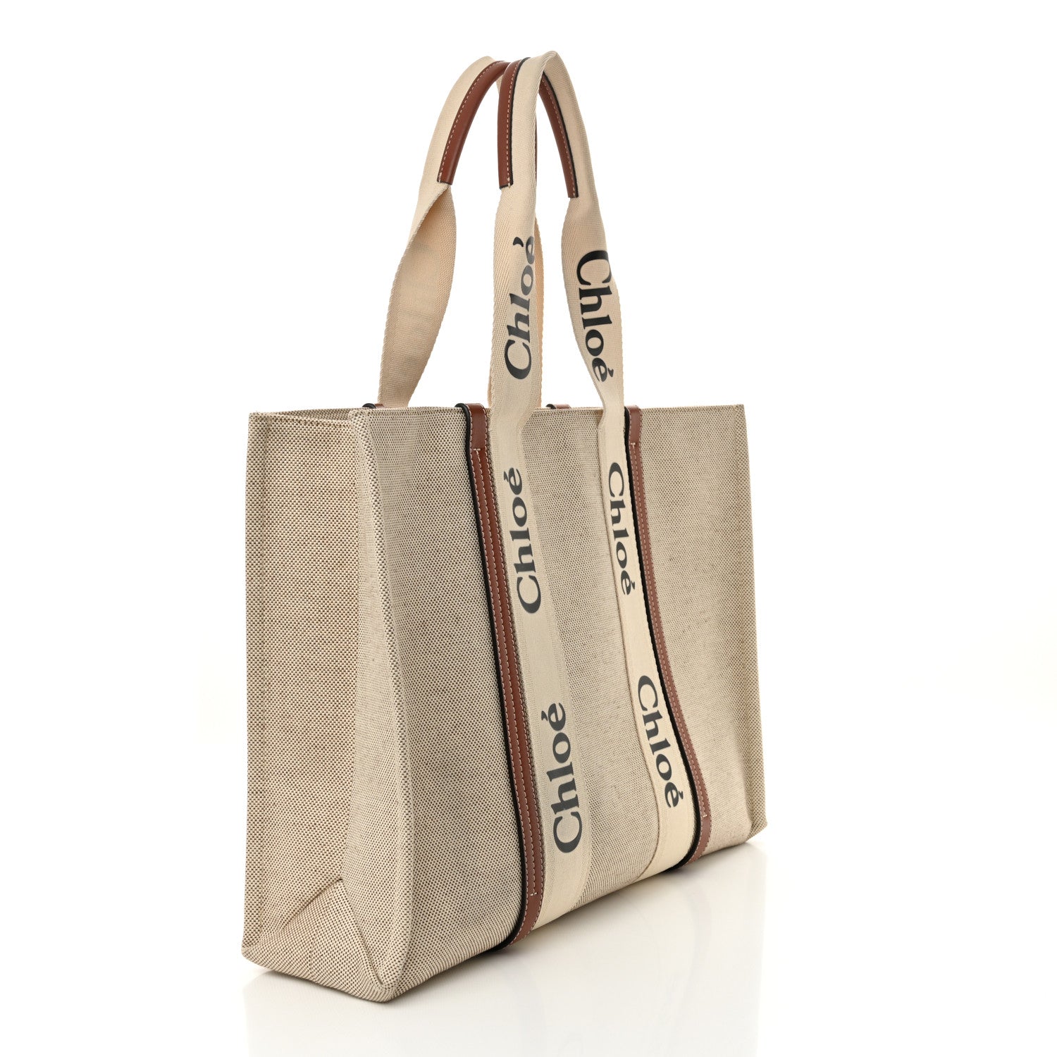 Cotton Calfskin Large Woody Ribbon Tote White Brown