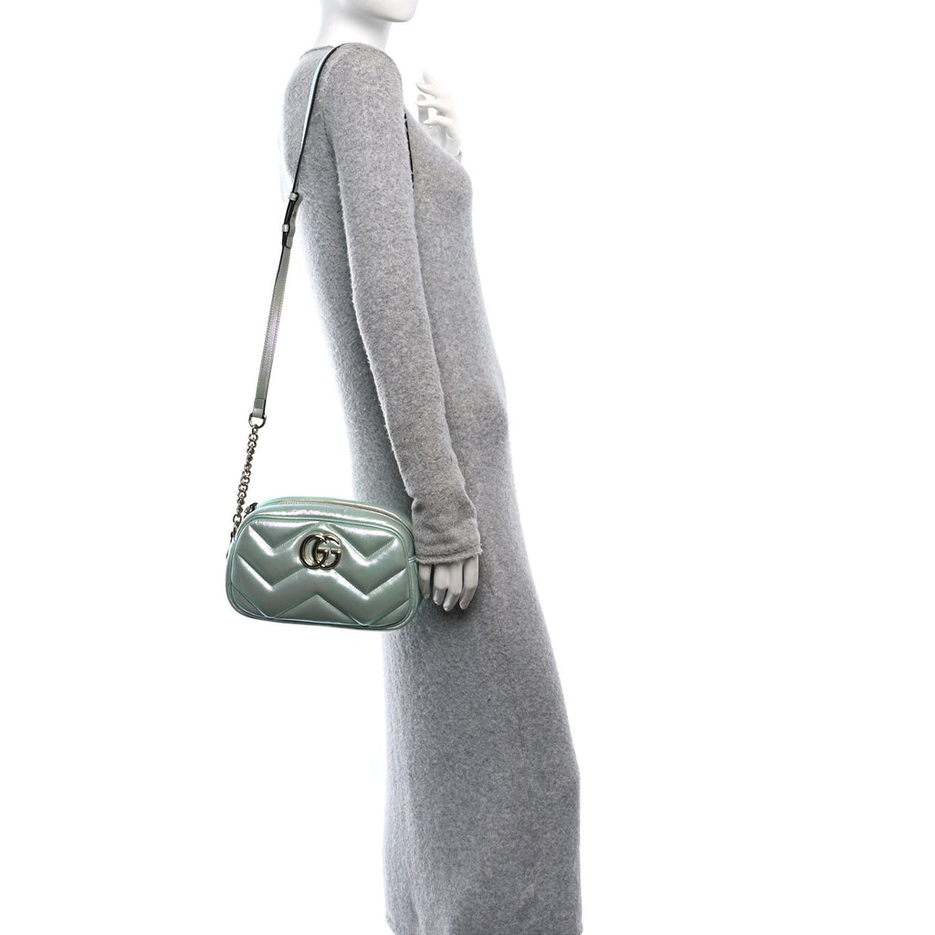 Iridescent Nappa Chevron Matelasse Small GG Marmont Chain Shoulder Bag Iridescent Salvy Green