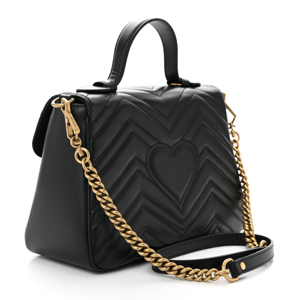 Calfskin Matelasse Small GG Marmont Top Handle Shoulder Bag Black