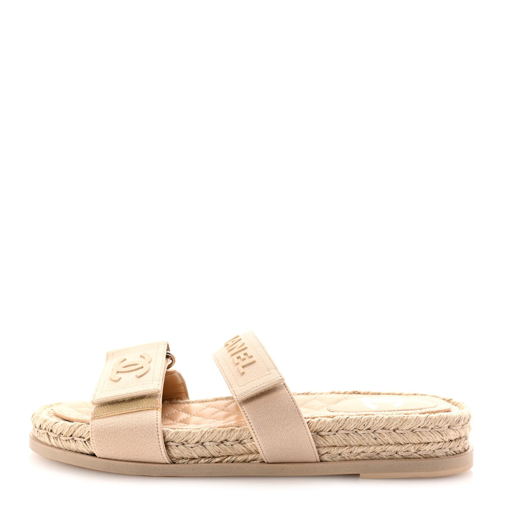 Grosgrain Lambskin Elastic Flat Mules 39 Beige
