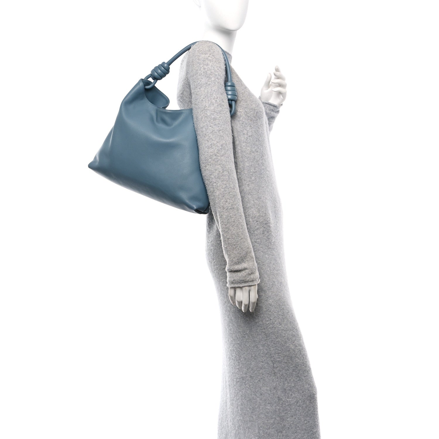 Calfskin Small Flamenco Knot Hobo Stone Blue