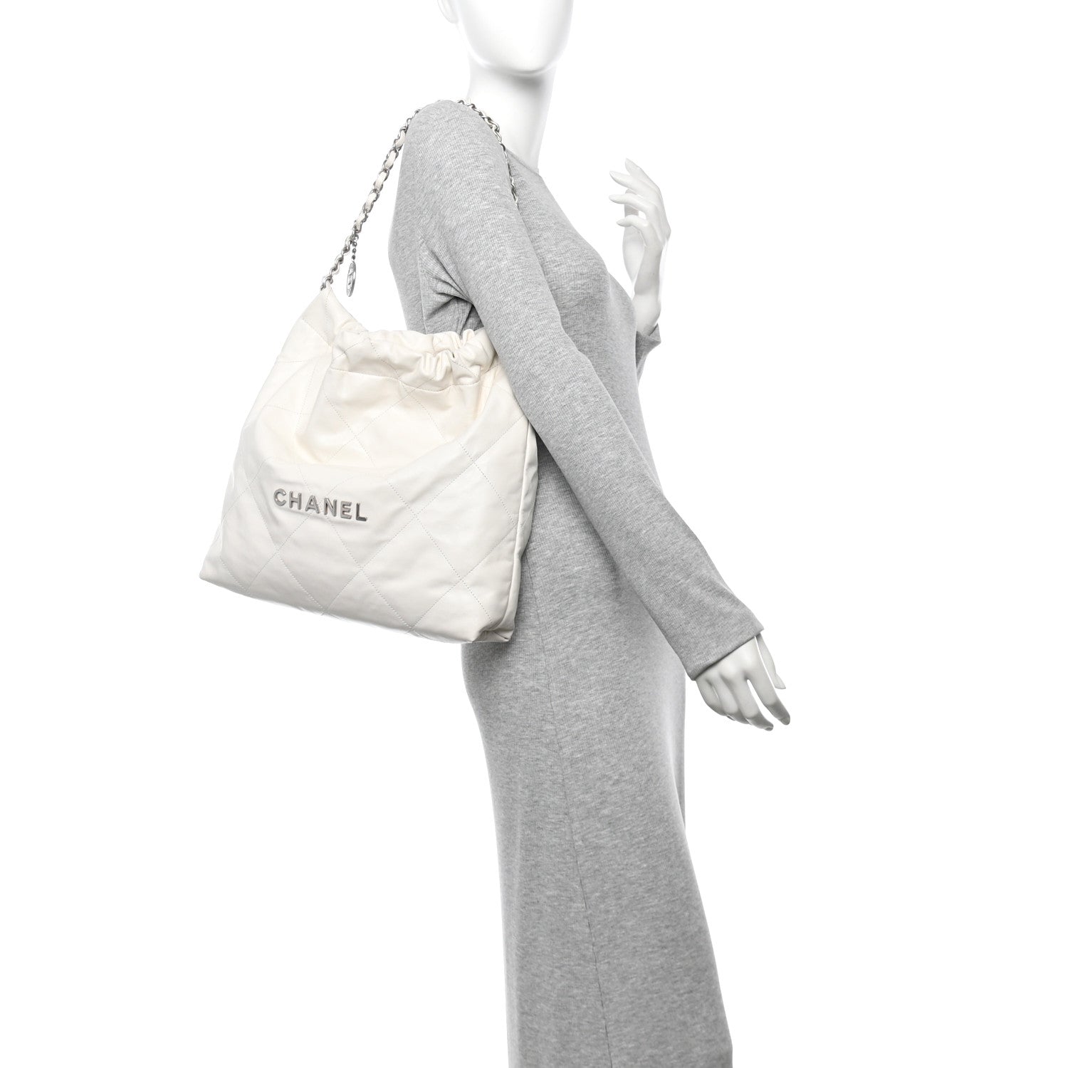 Shiny Calfskin Quilted Small Chanel 22 White