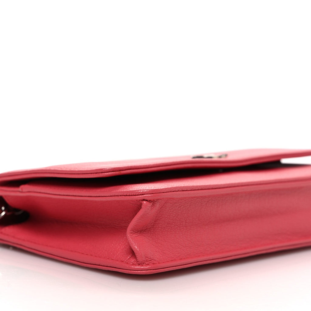 Grained Calfskin Clover CC Wallet On Chain WOC Pink