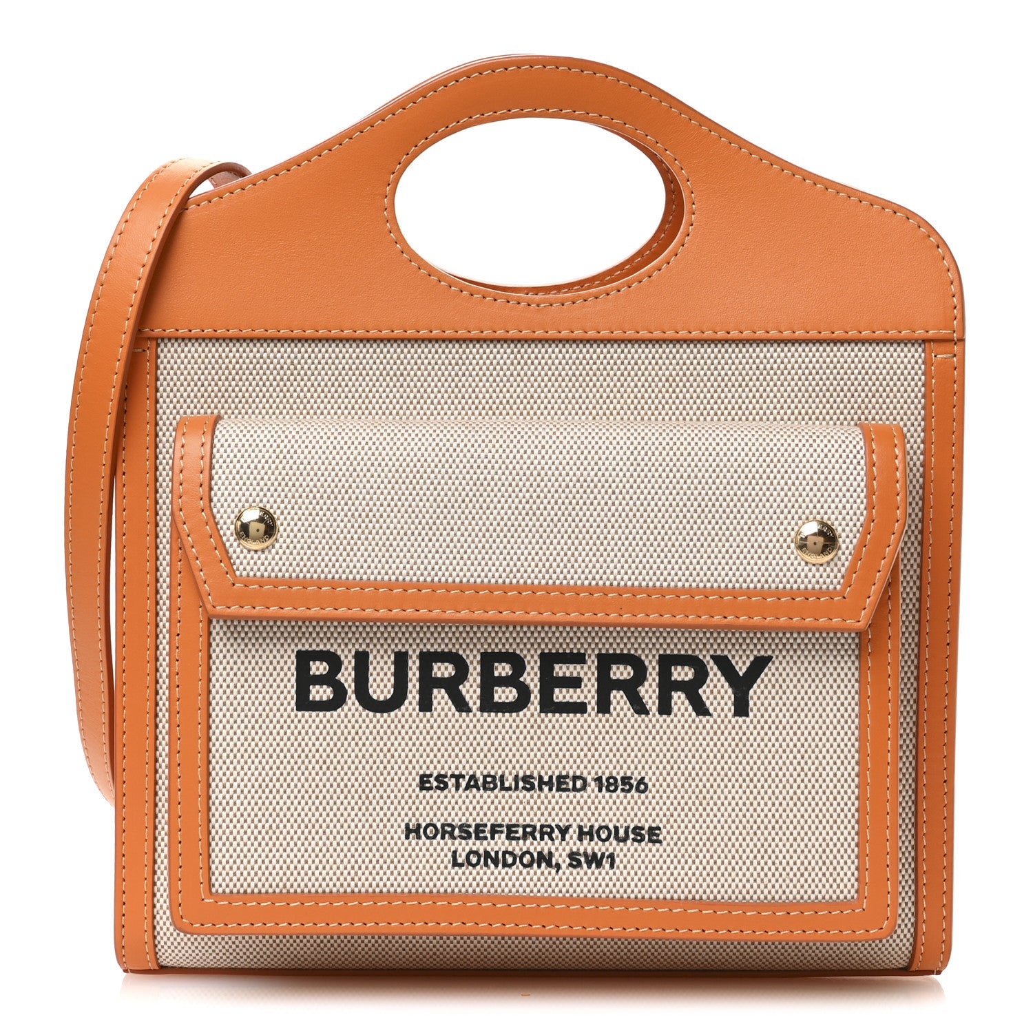 Canvas Smooth Calfskin Two Tone Mini Pocket Bag Natural Orange