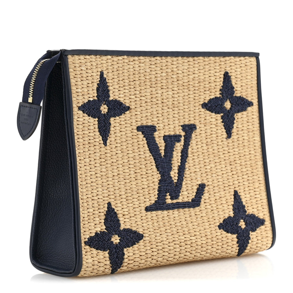 Raffia Calfskin Monogram Giant Toiletry Pouch 26 Blue