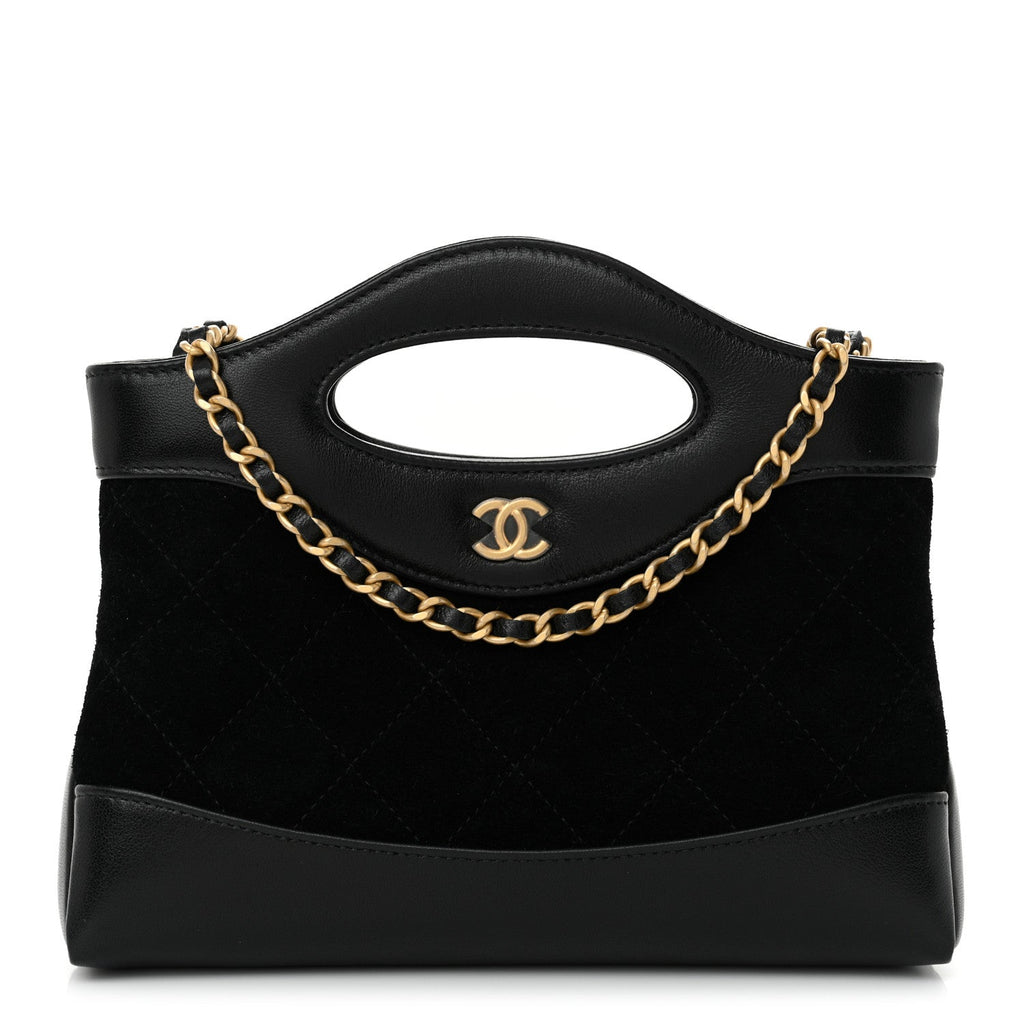 Suede Shiny Crumpled Calfskin Quilted Nano 31 Shopping Bag Black