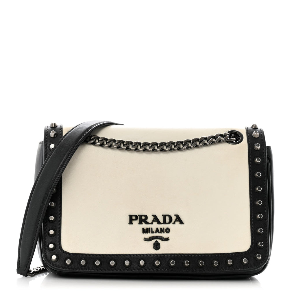 Glace Calfskin Studded Crossbody White Black