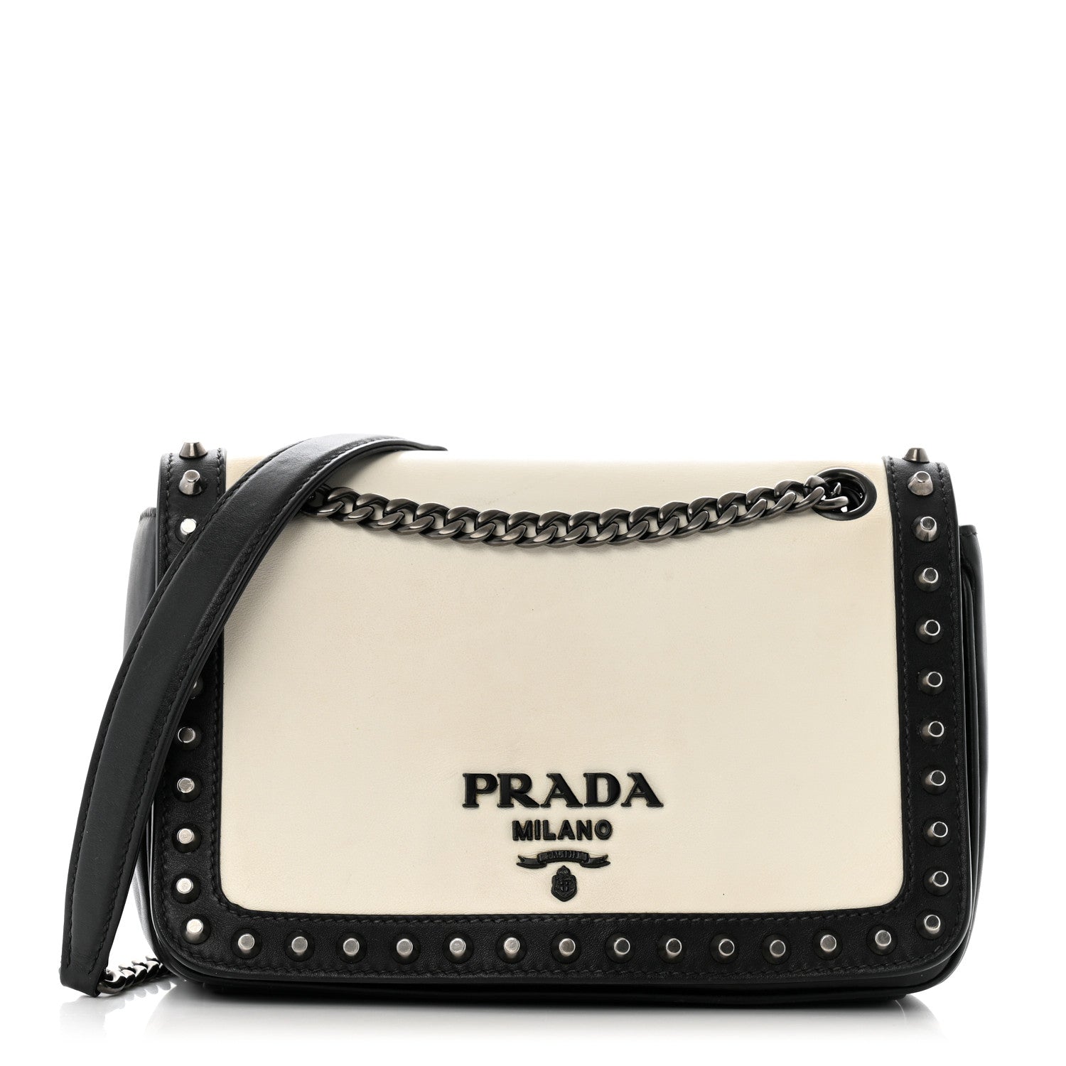 Glace Calfskin Studded Crossbody White Black