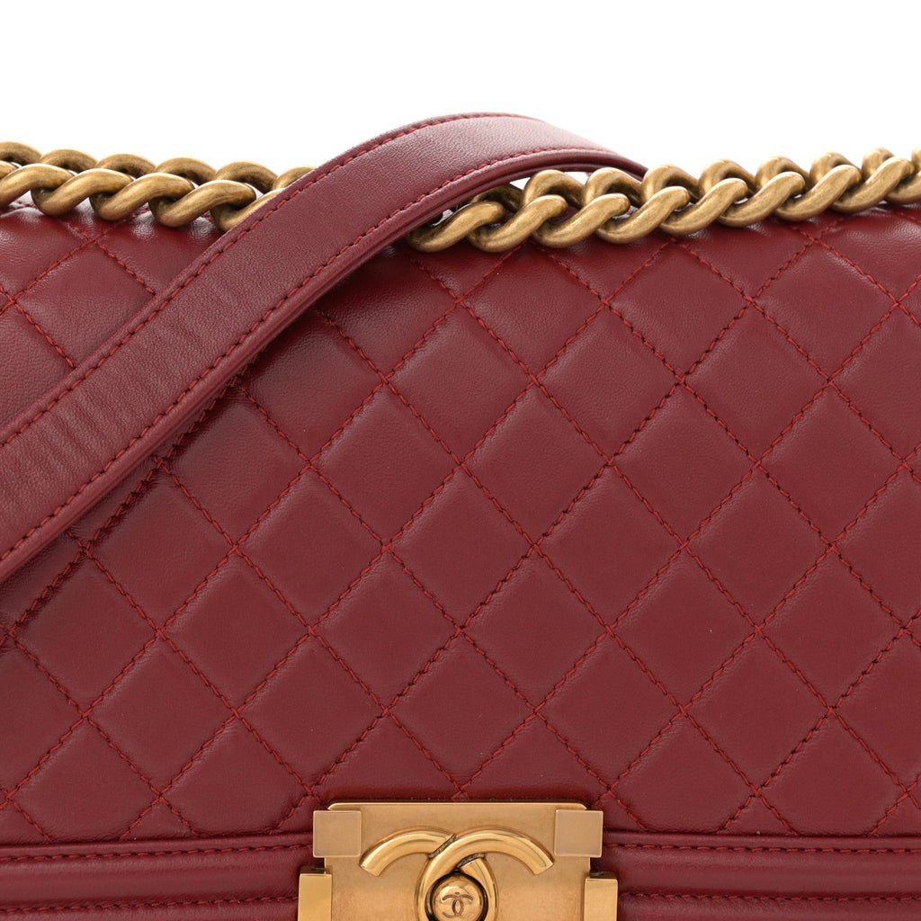 Lambskin Quilted Medium Boy Flap Dark Red