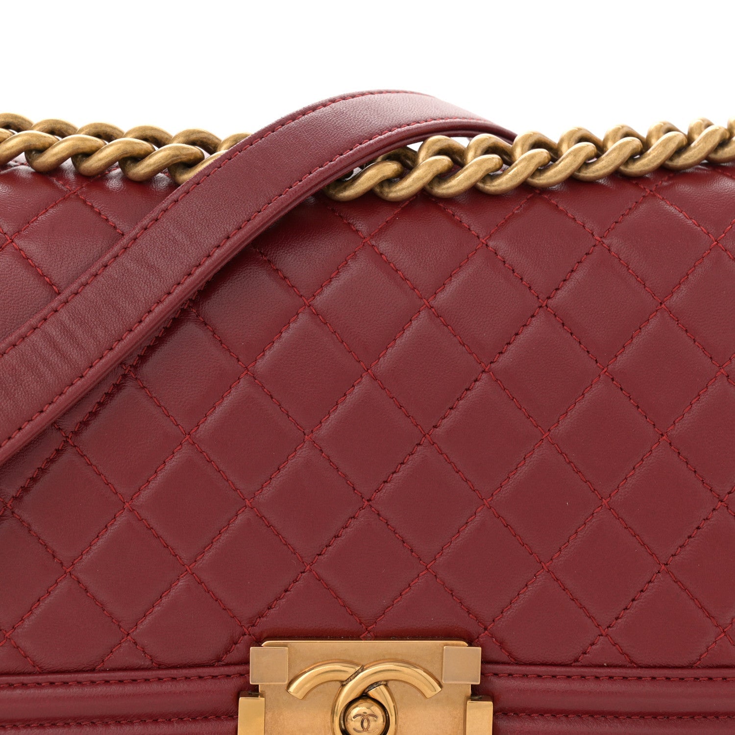 Lambskin Quilted Medium Boy Flap Dark Red