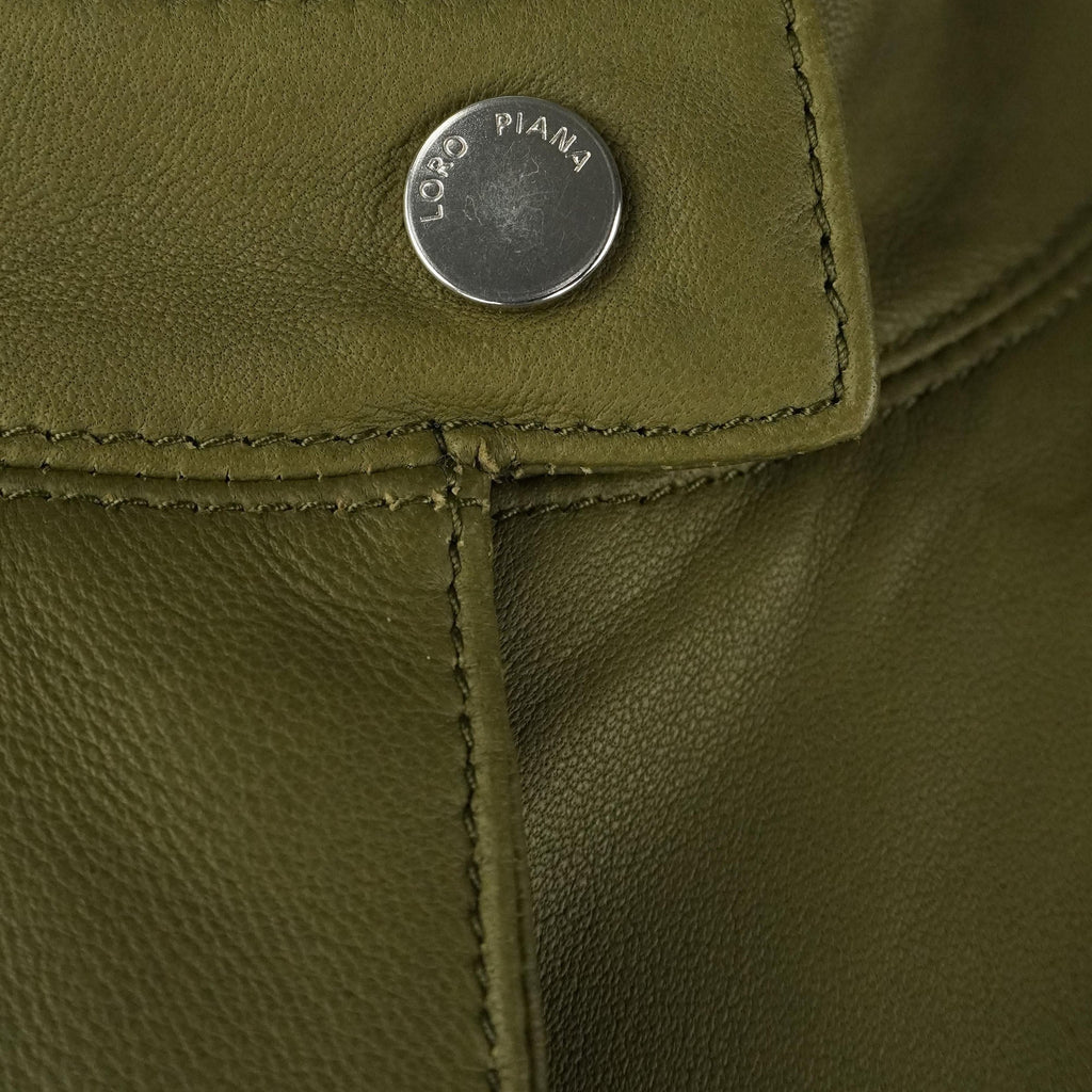 Loro Piana Olive Green Leather Jordan Touch Jacket with Detachable Sleeves