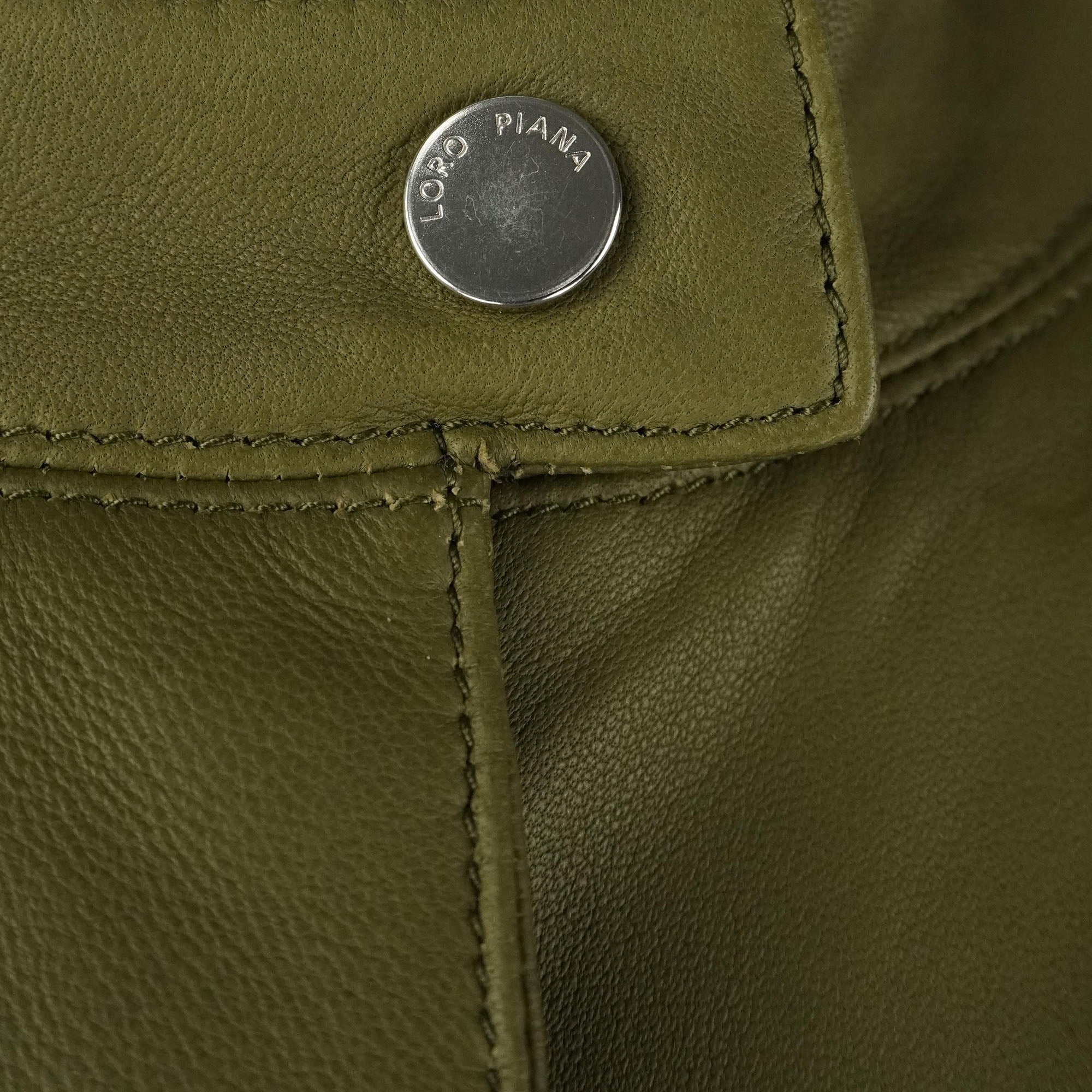 Loro Piana Olive Green Leather Jordan Touch Jacket with Detachable Sleeves