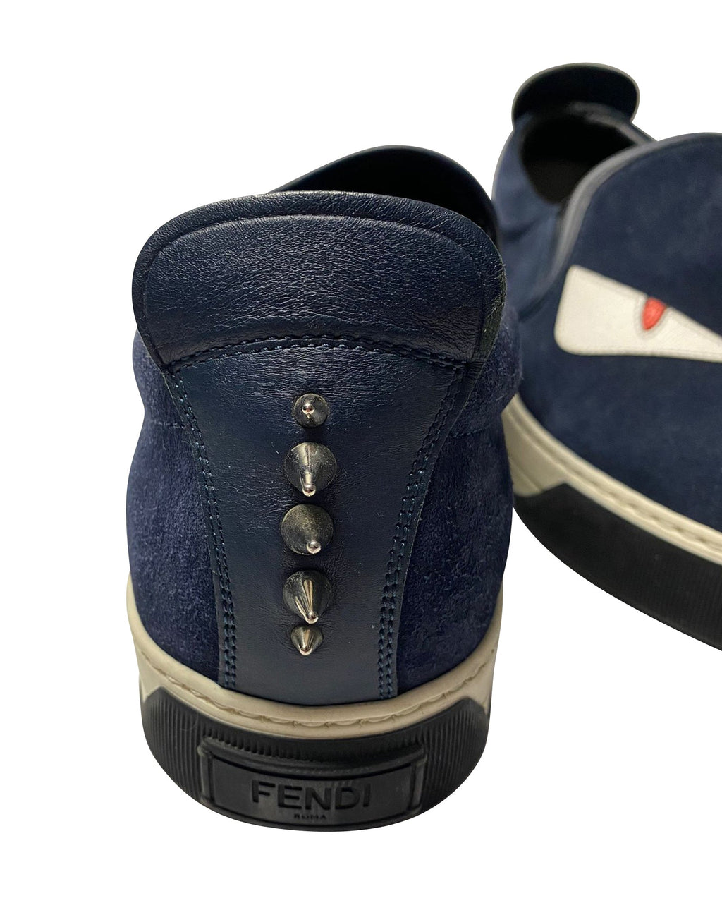 Women's Fendi Monster 3D Eyes Slip-On Sneakers in Navy Blue Suede