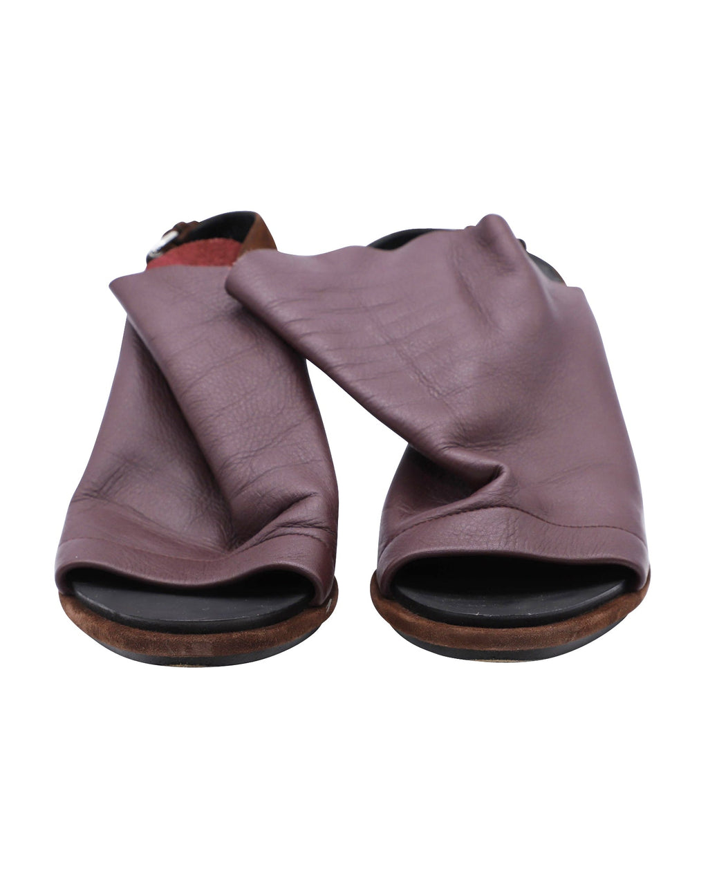 Balenciaga Open Toe Slingback Mules in Burgundy Leather