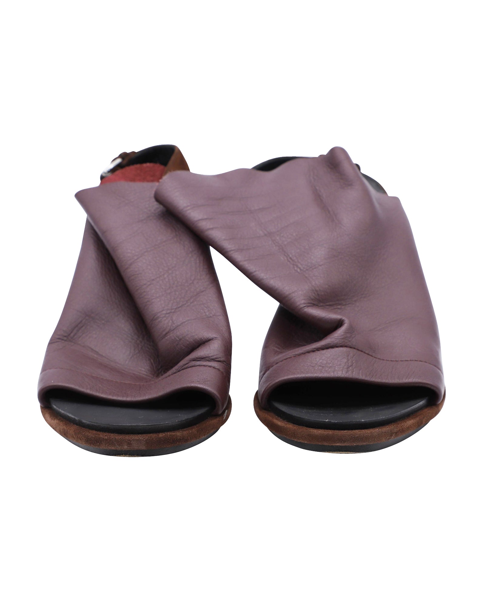 Balenciaga Open Toe Slingback Mules in Burgundy Leather