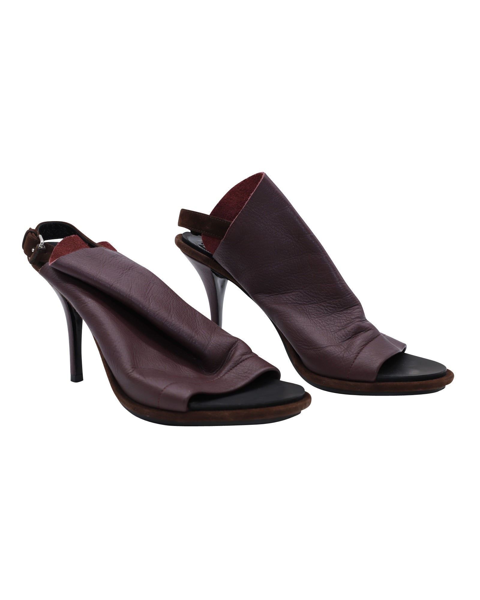 Balenciaga Open Toe Slingback Mules in Burgundy Leather