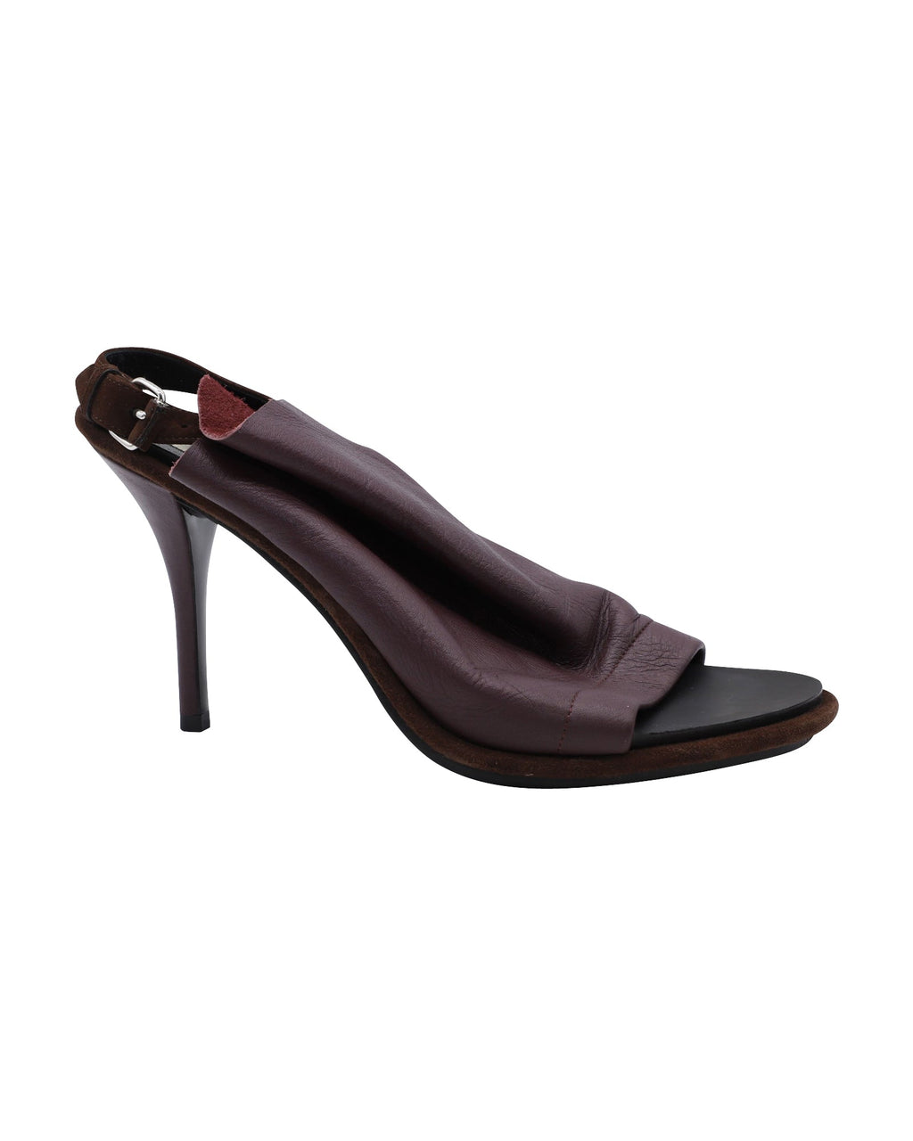 Balenciaga Open Toe Slingback Mules in Burgundy Leather