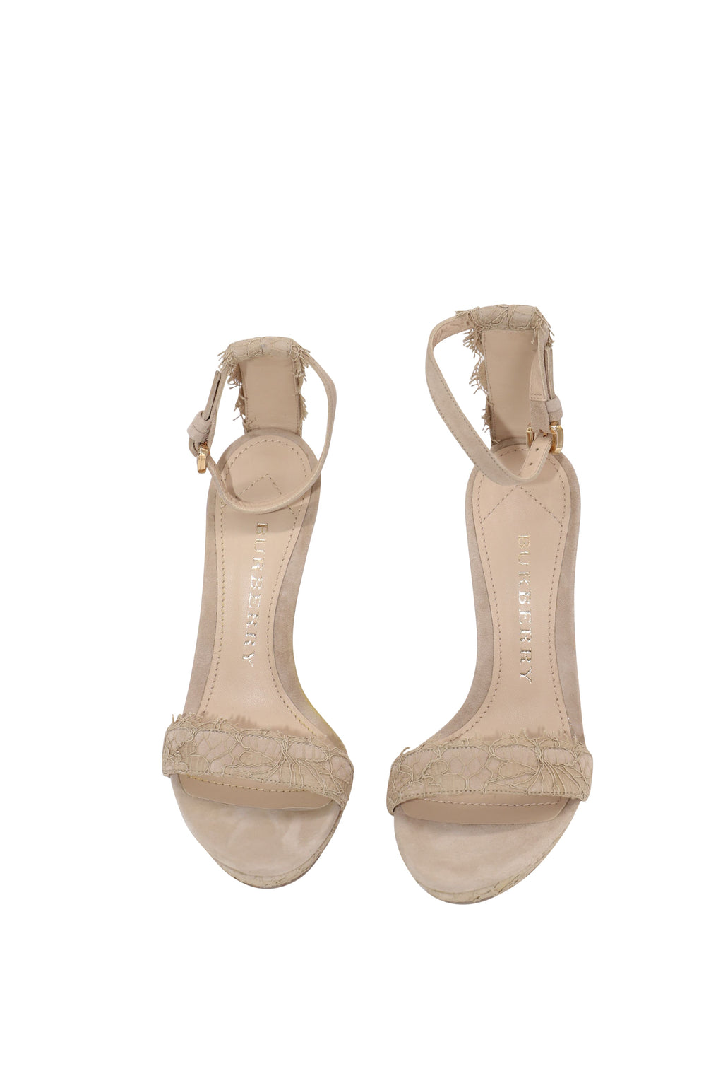 Women's Burberry Polesden 120 Platform Sandals with Lace in Nude Suede