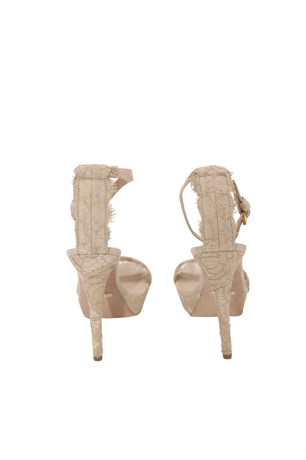 Women's Burberry Polesden 120 Platform Sandals with Lace in Nude Suede