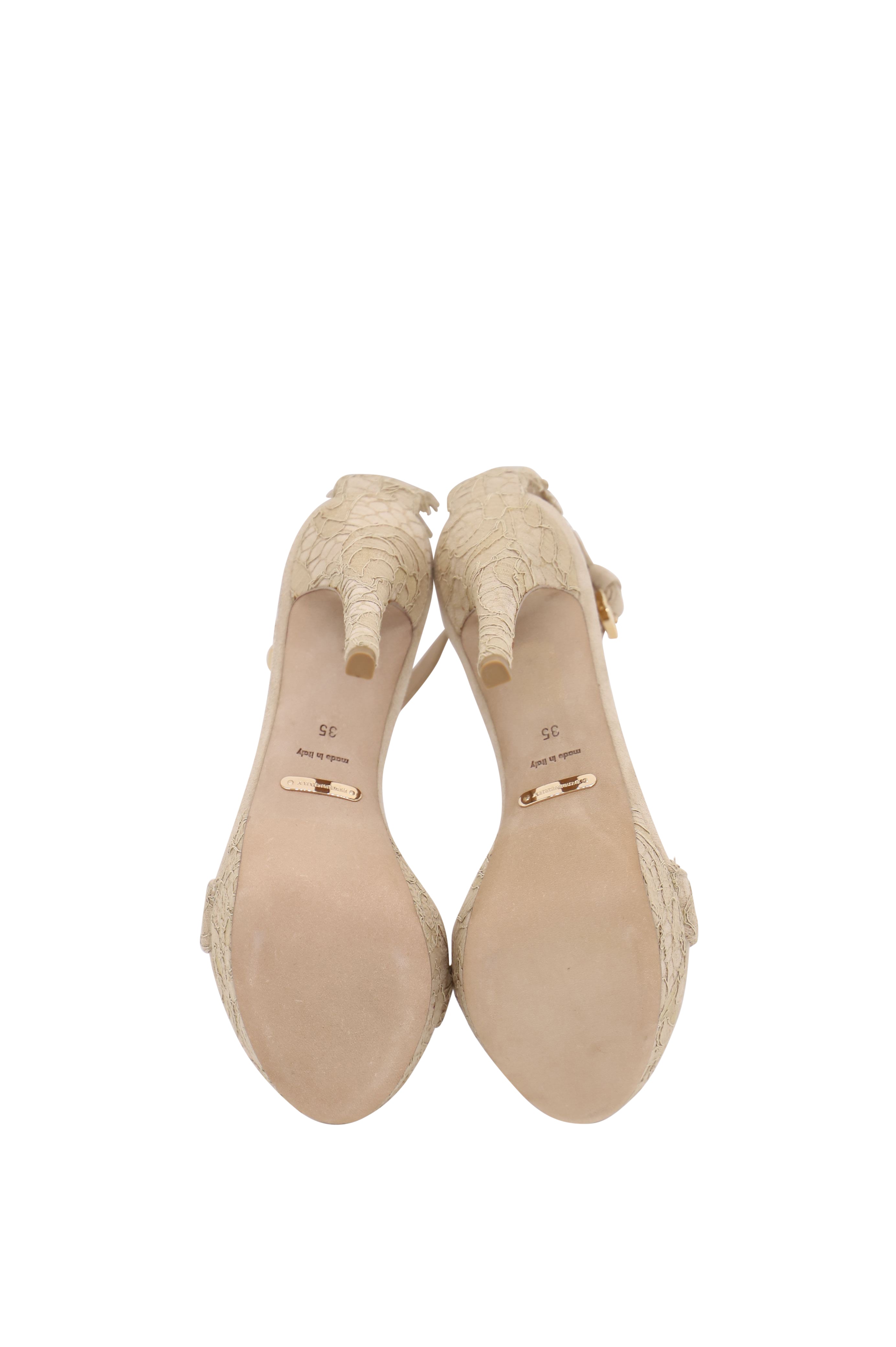 Women's Burberry Polesden 120 Platform Sandals with Lace in Nude Suede