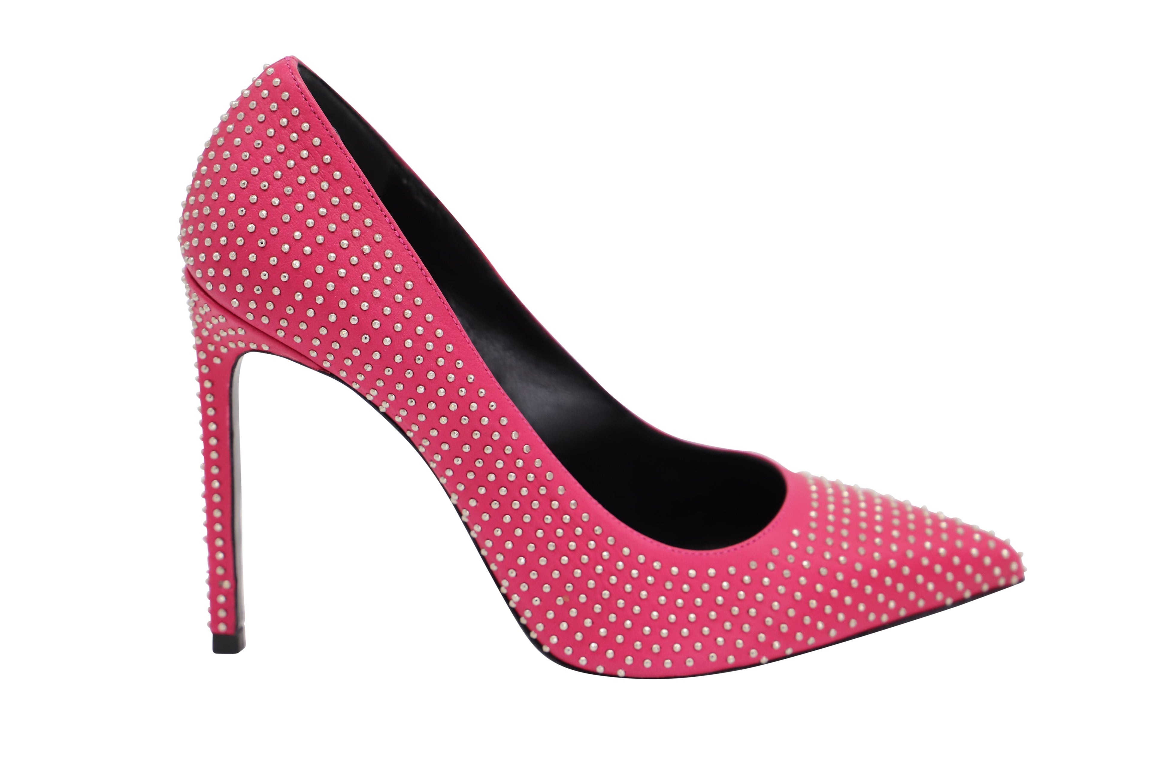 Saint Laurent Studded Pointed Toe Pumps in Pink Leather