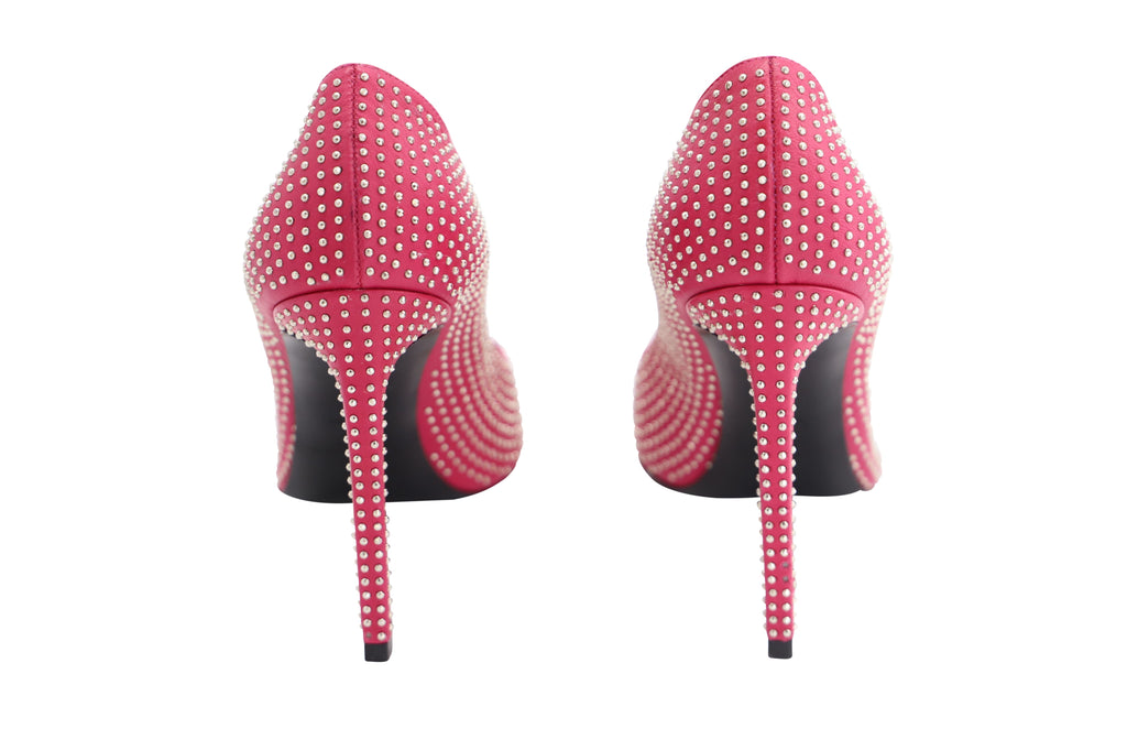 Saint Laurent Studded Pointed Toe Pumps in Pink Leather