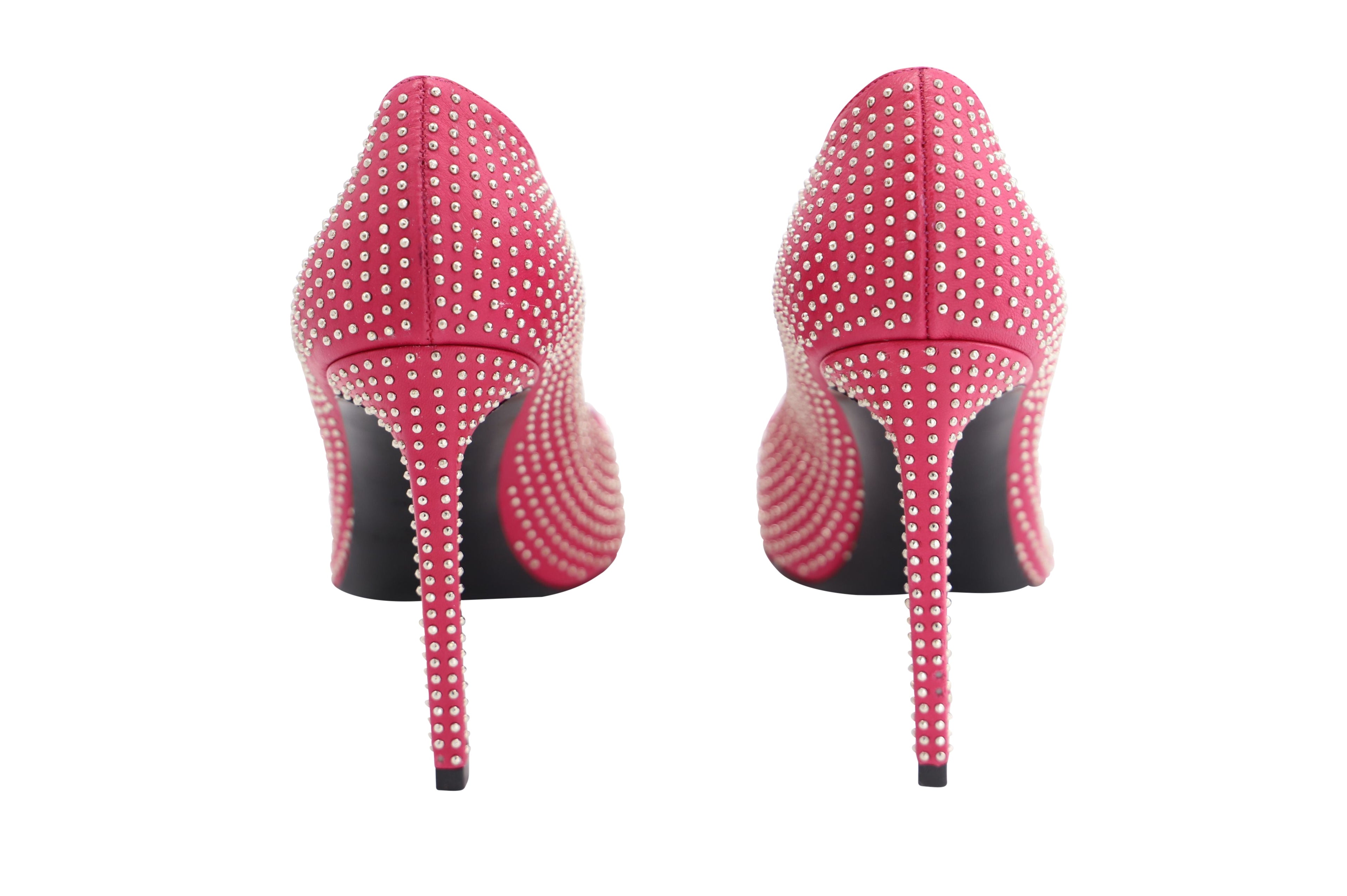 Saint Laurent Studded Pointed Toe Pumps in Pink Leather