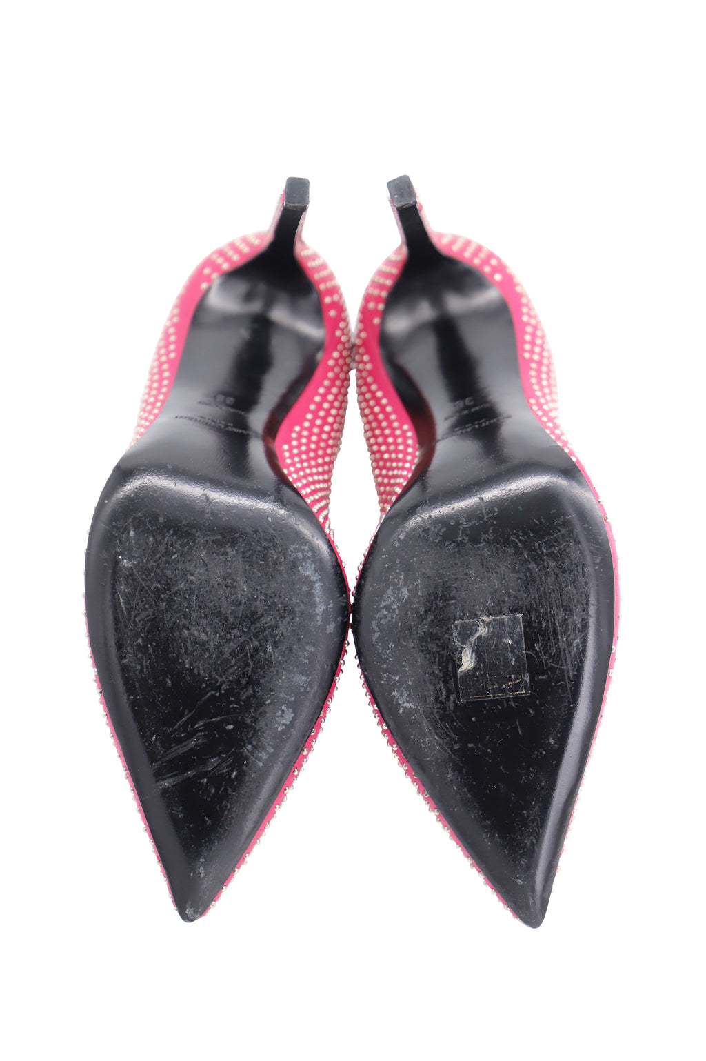 Saint Laurent Studded Pointed Toe Pumps in Pink Leather