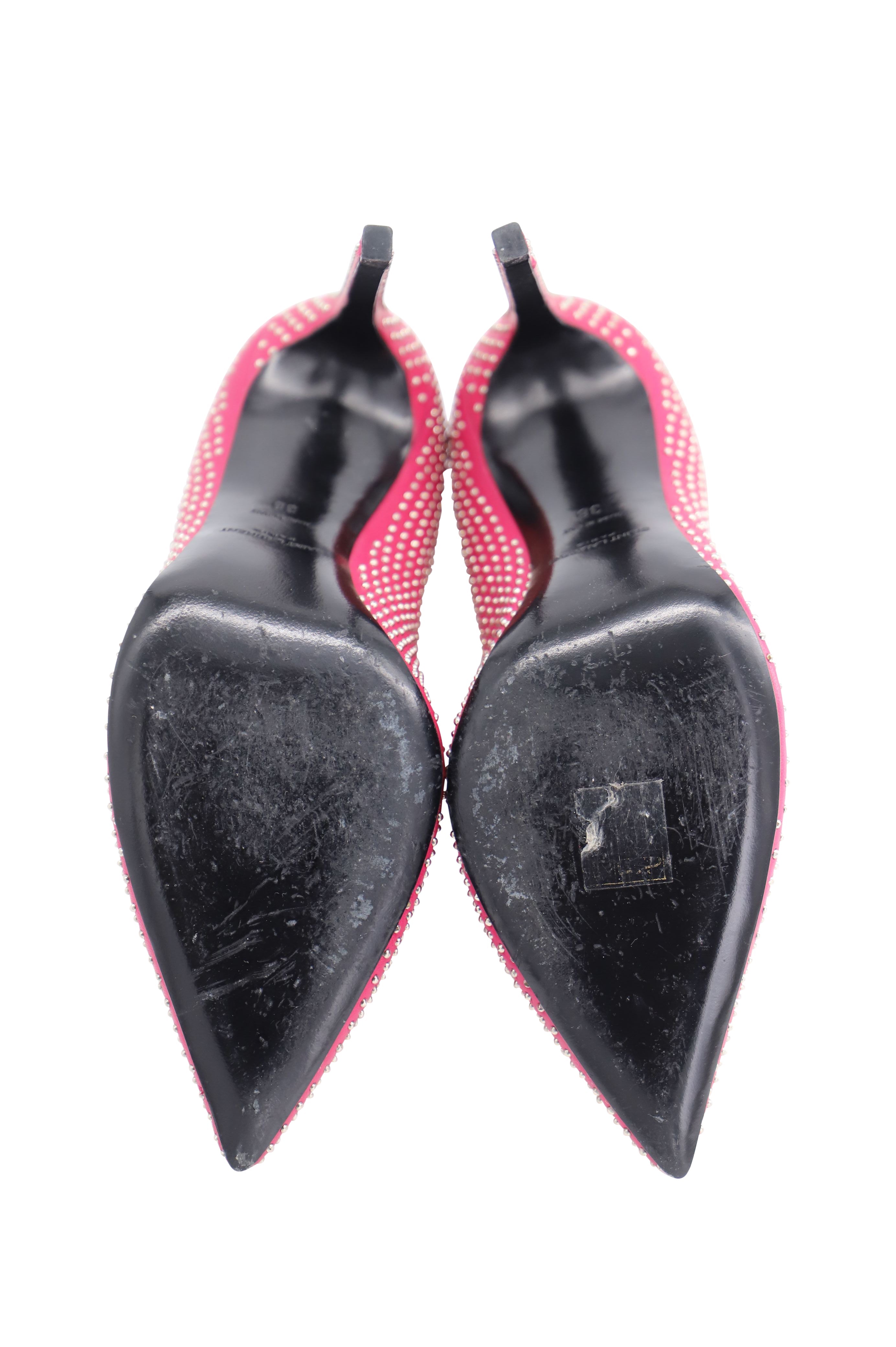 Saint Laurent Studded Pointed Toe Pumps in Pink Leather