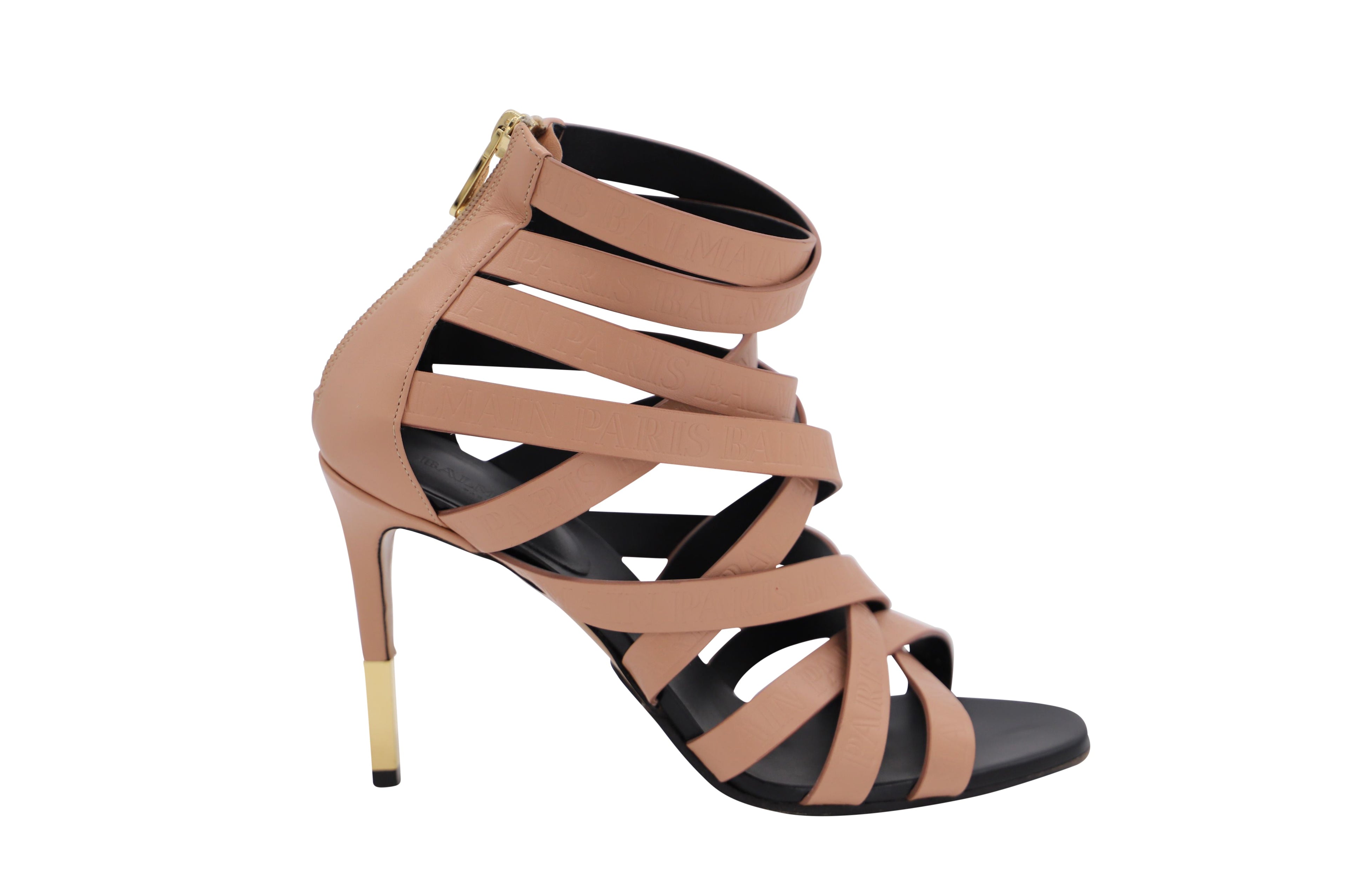 Balmain Charlotte 95 Logo-Embossed Sandals in Pink Leather