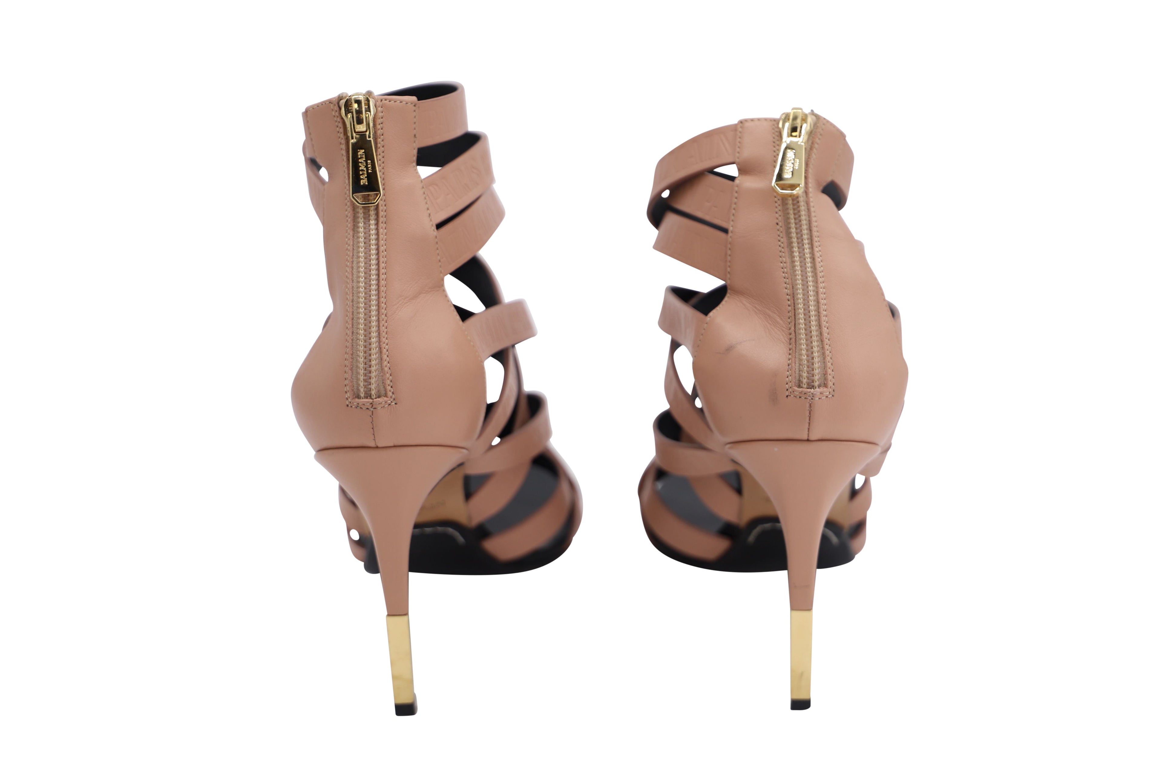 Balmain Charlotte 95 Logo-Embossed Sandals in Pink Leather