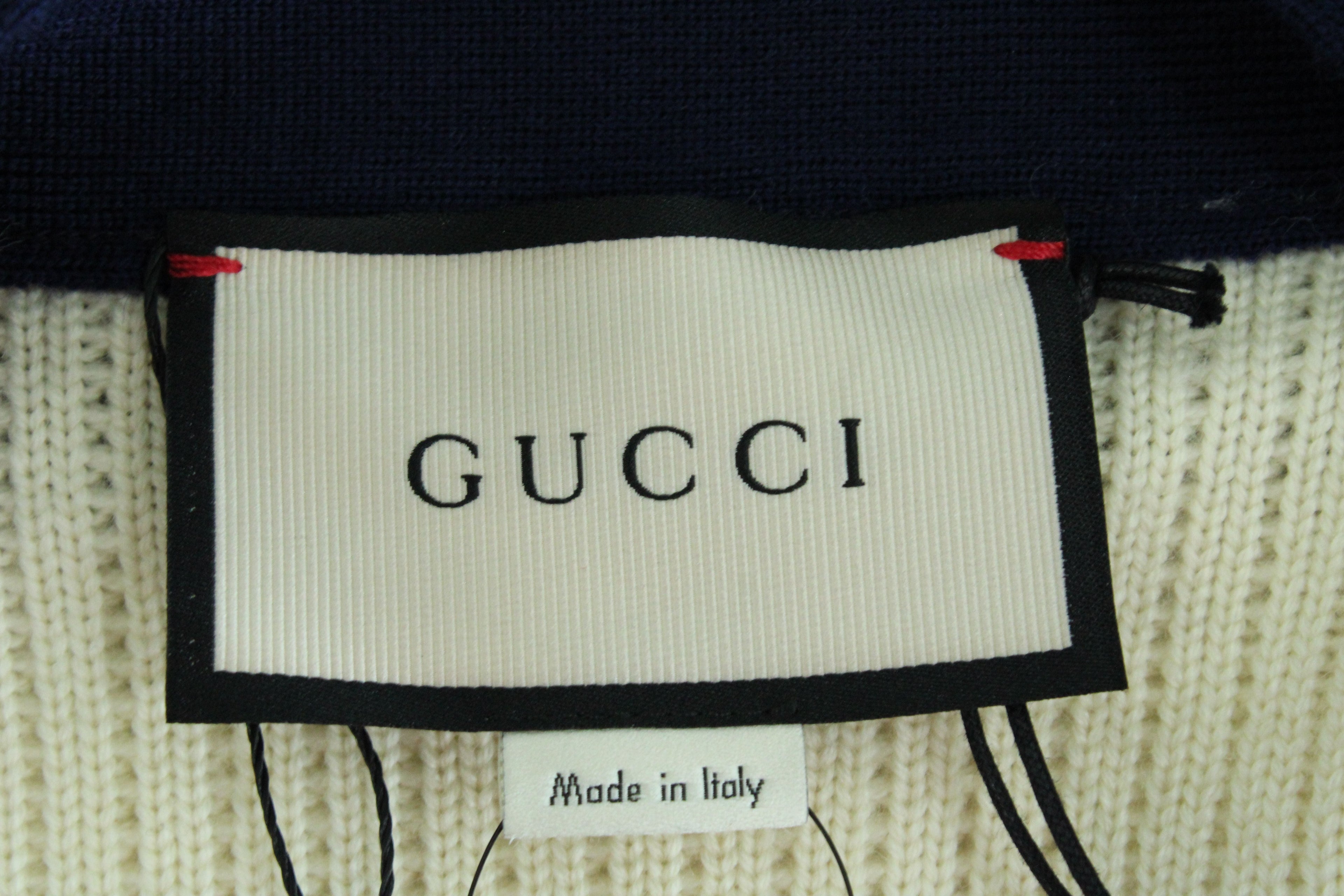 Gucci Knitted Web-Trim Jacket in Beige Wool