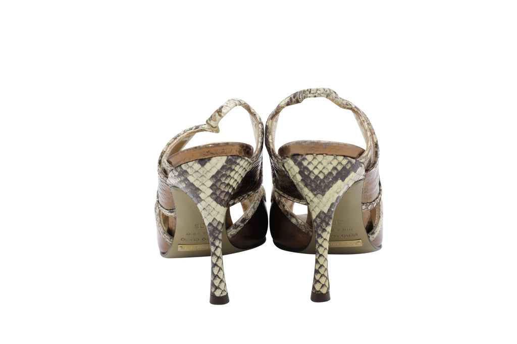 Women's Dolce & Gabbana Peep-Toe Python Sandals in Gold Leather