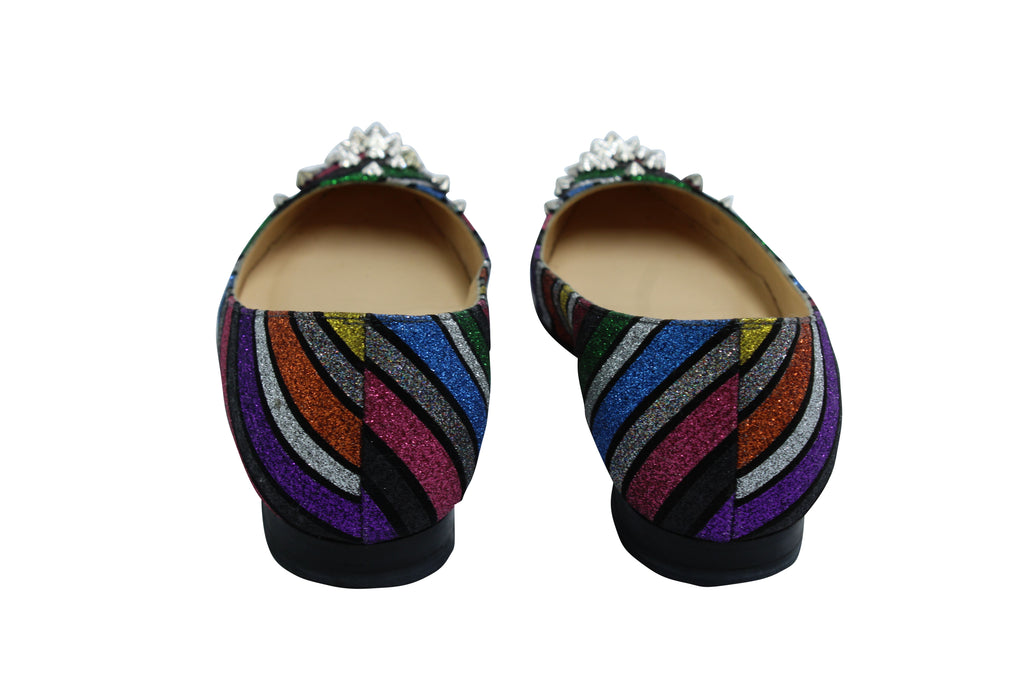 Christian Louboutin Drama Stripe Studded Flats in Multicolor Leather