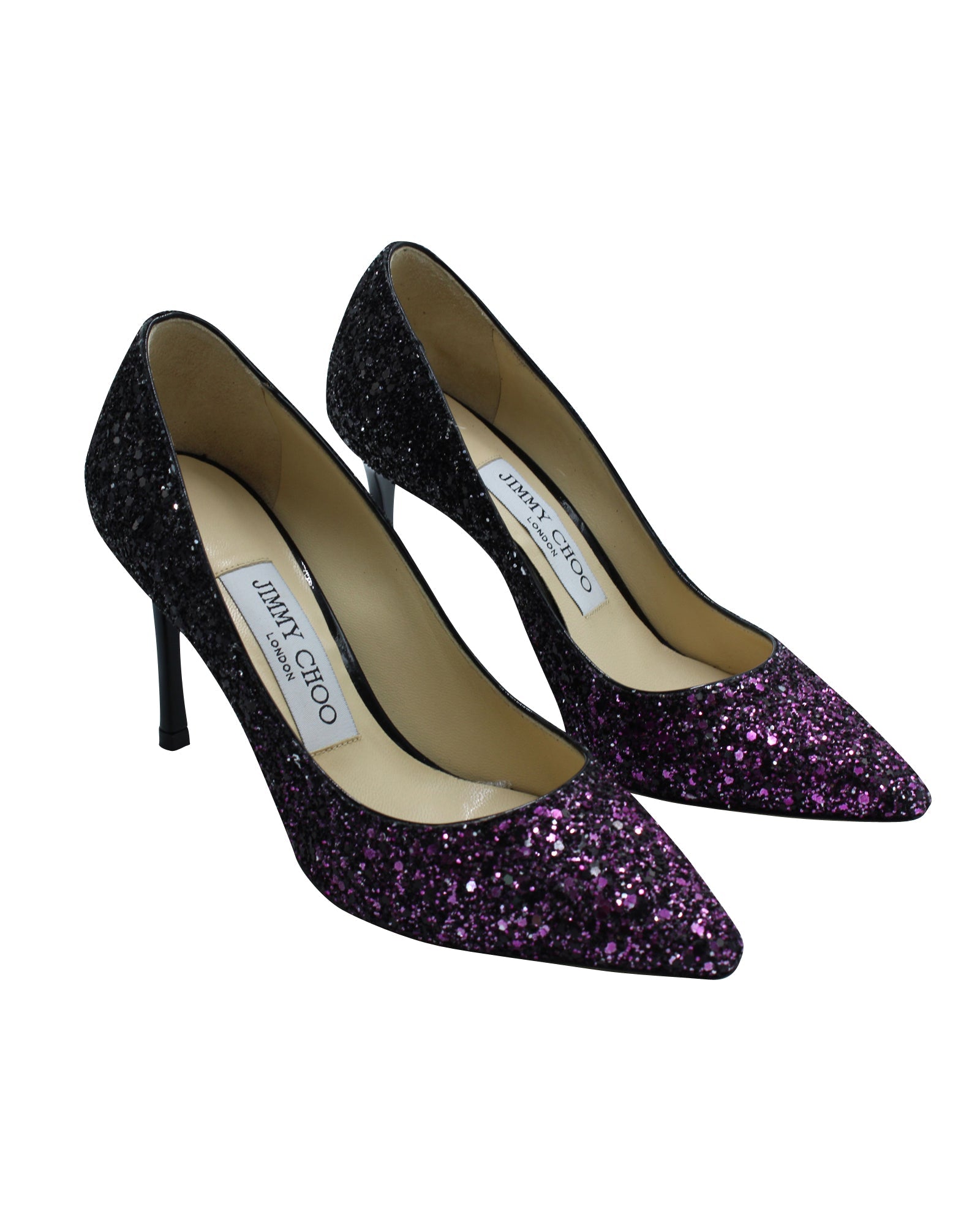 Women's Jimmy Choo Romy 100 Pumps in Pink and Black Glitter
