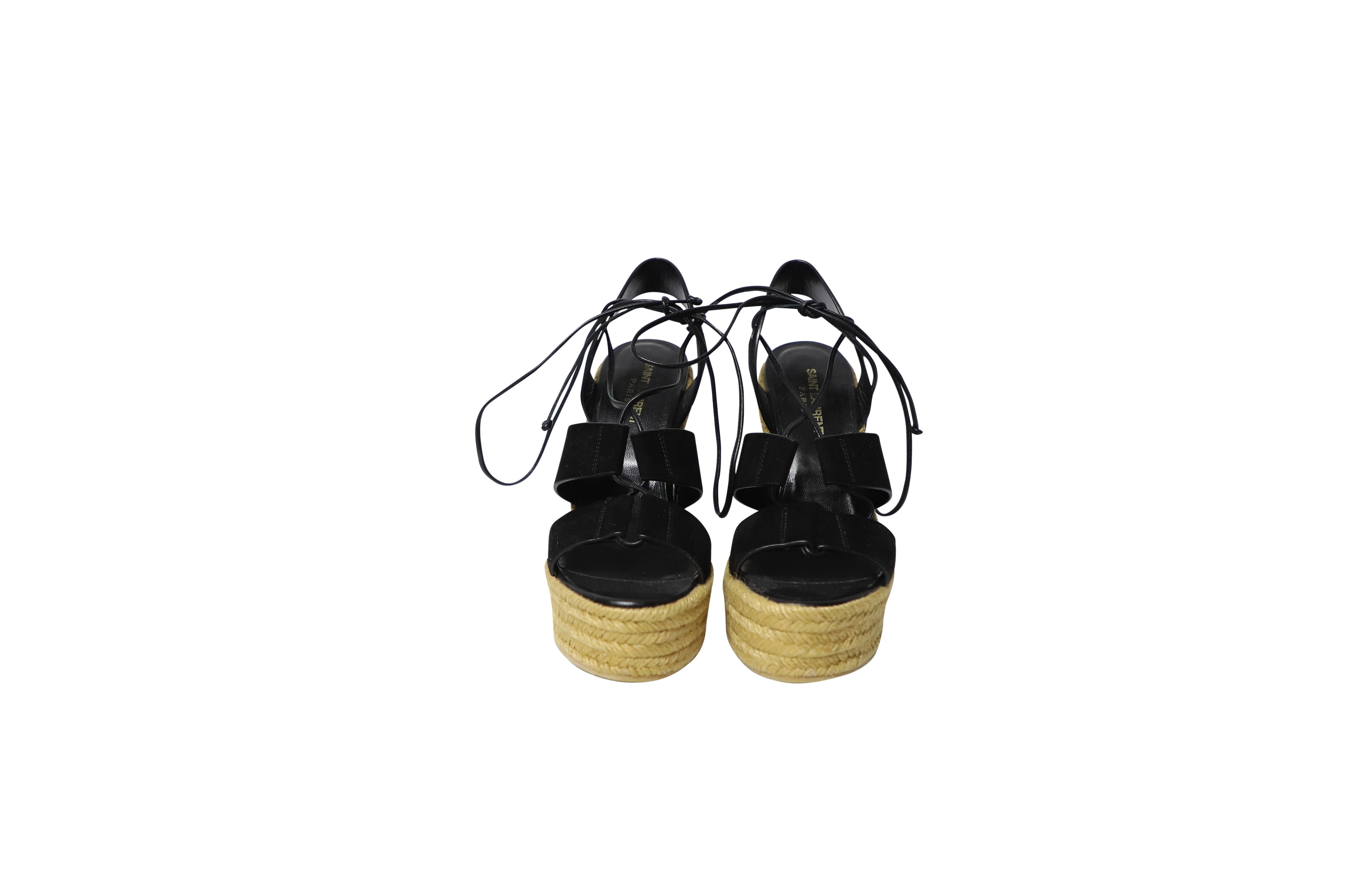 Women's Saint Laurent Espadrille Platform Wedges in Black Suede