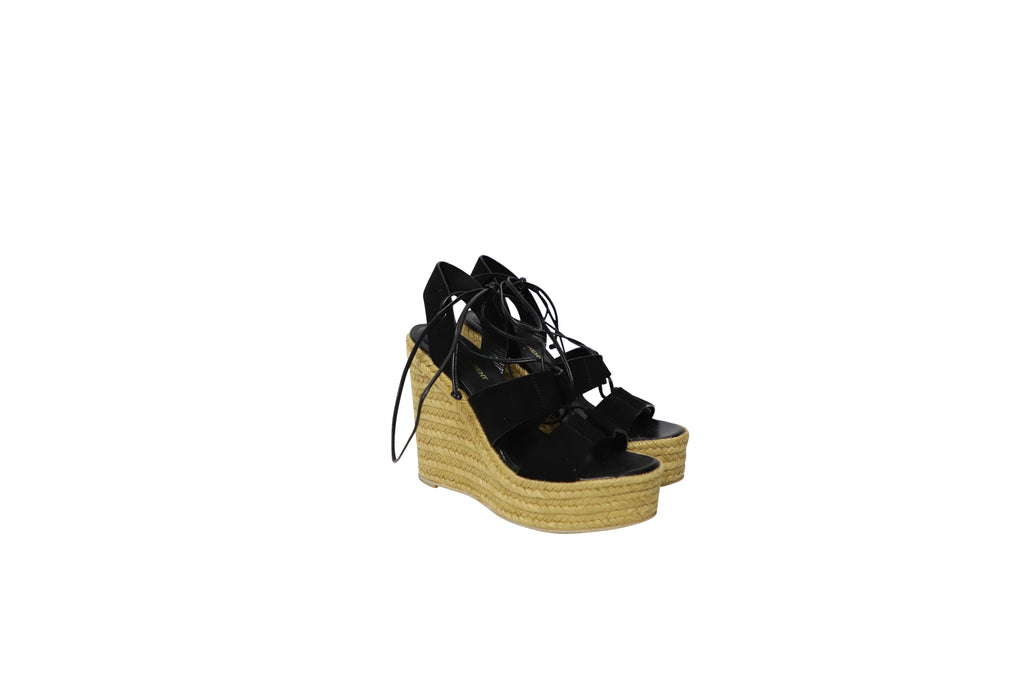 Women's Saint Laurent Espadrille Platform Wedges in Black Suede