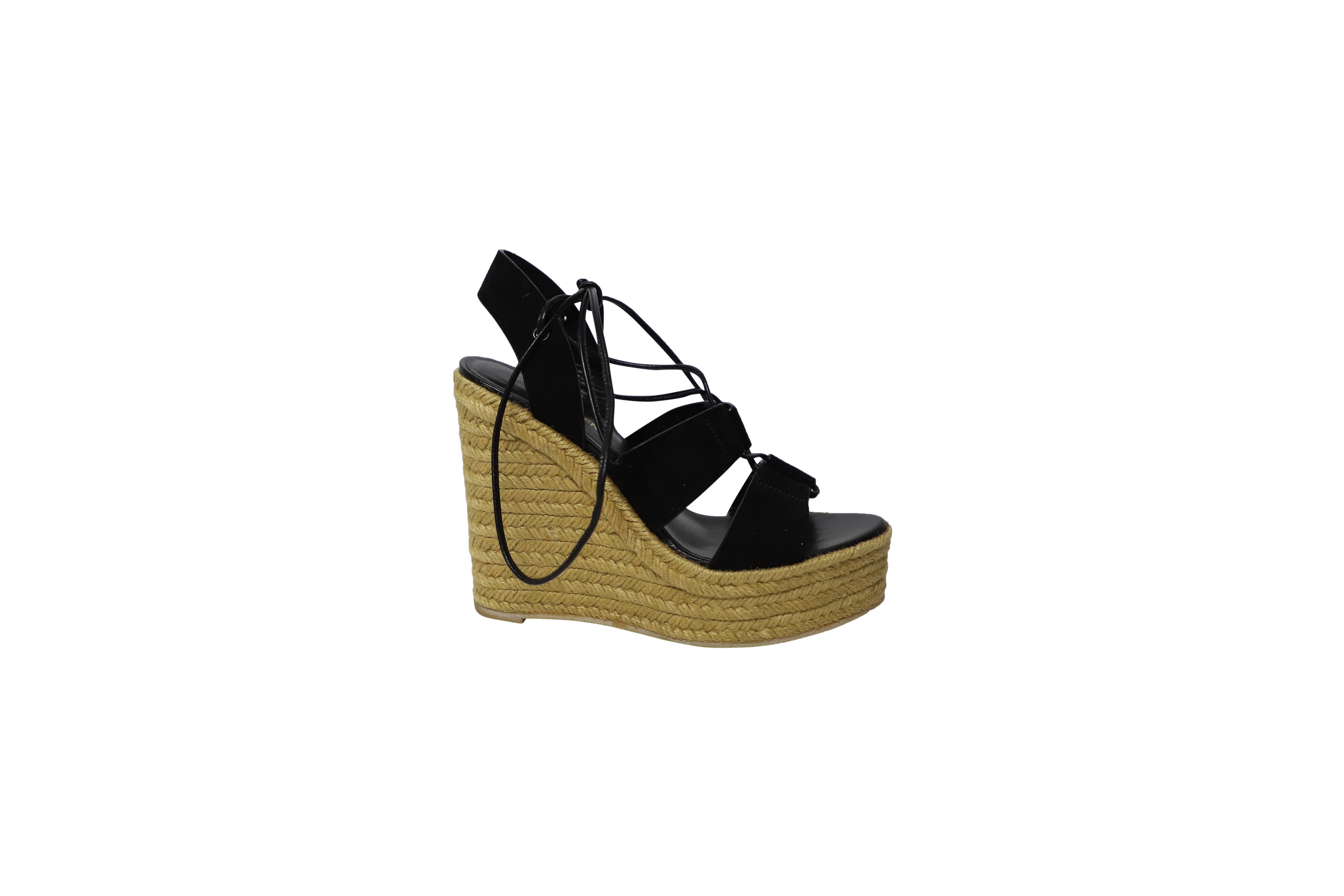 Women's Saint Laurent Espadrille Platform Wedges in Black Suede