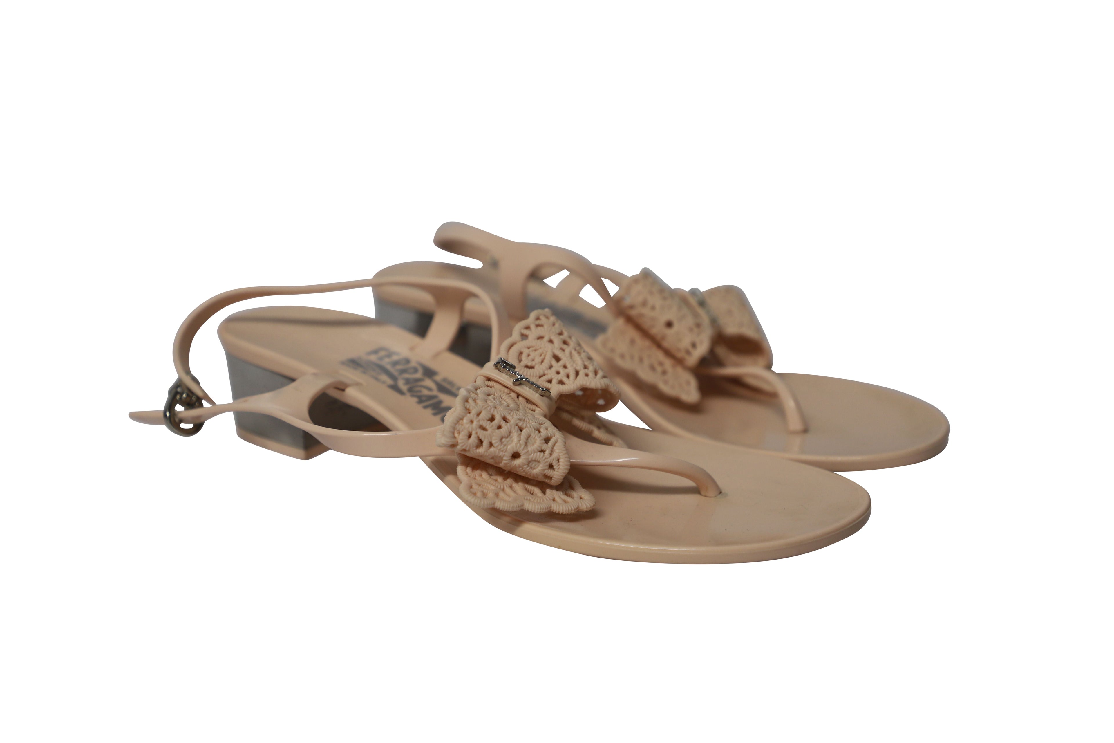 Women's Salvatore Ferragamo Perala Ribbon Thong Sandals in Pink Rubber