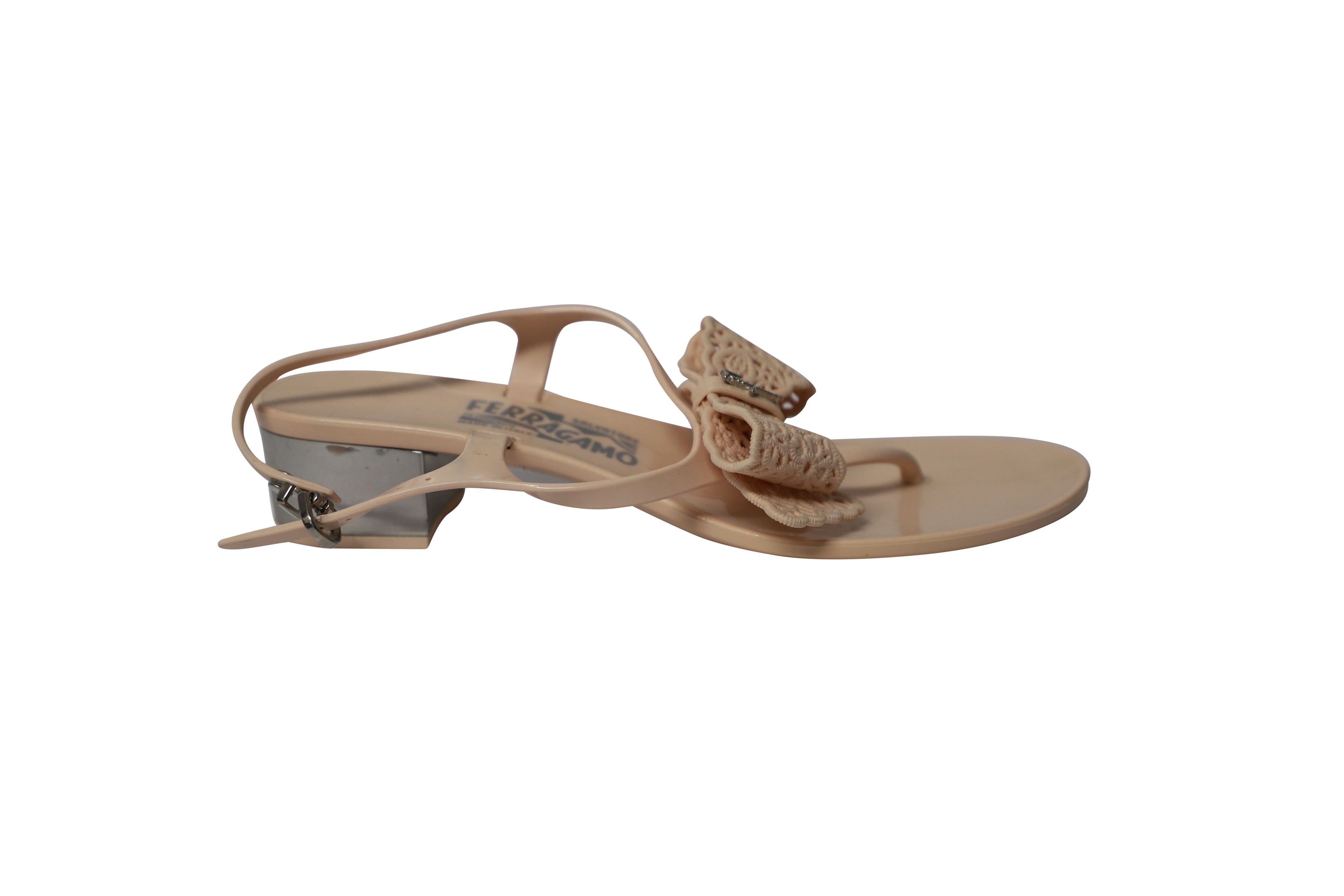 Women's Salvatore Ferragamo Perala Ribbon Thong Sandals in Pink Rubber