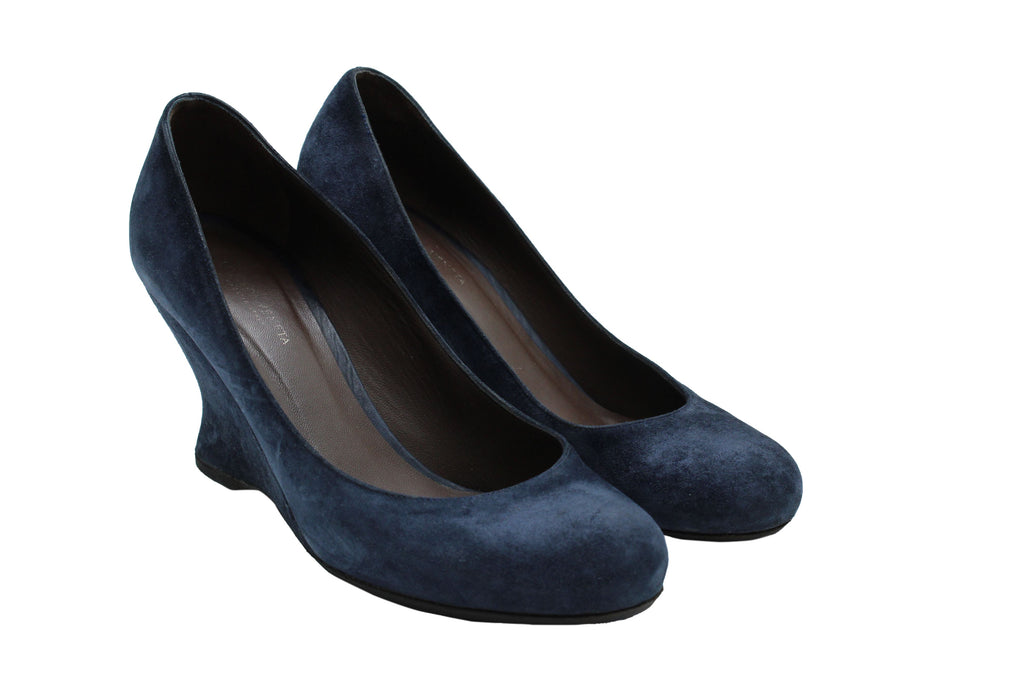 Women's Bottega Veneta Round Toe Wedge in Navy Blue Suede