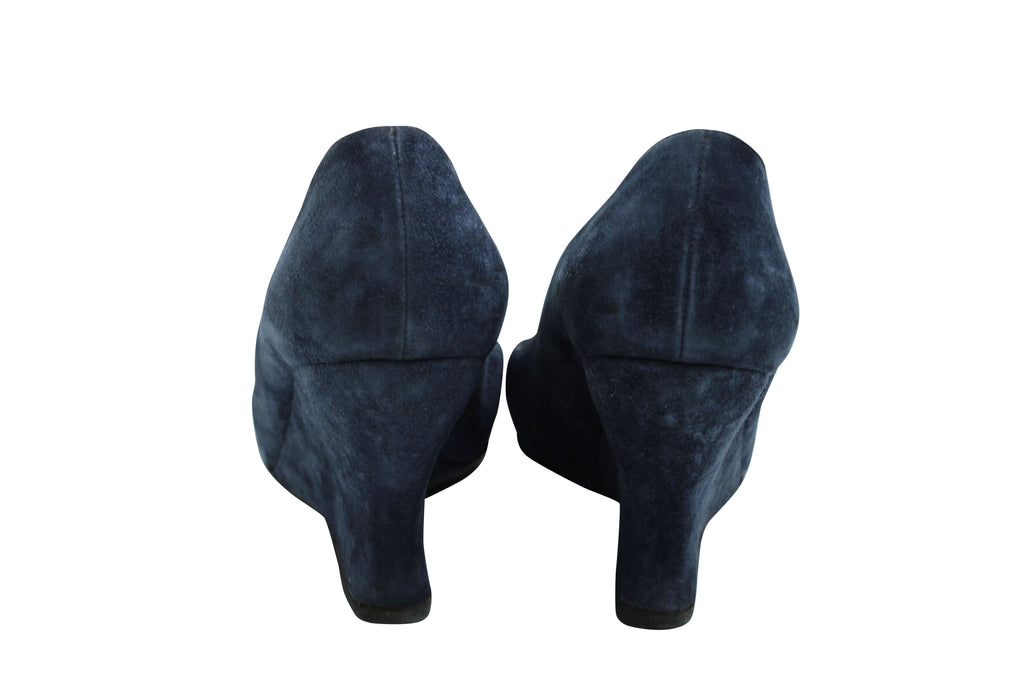 Women's Bottega Veneta Round Toe Wedge in Navy Blue Suede
