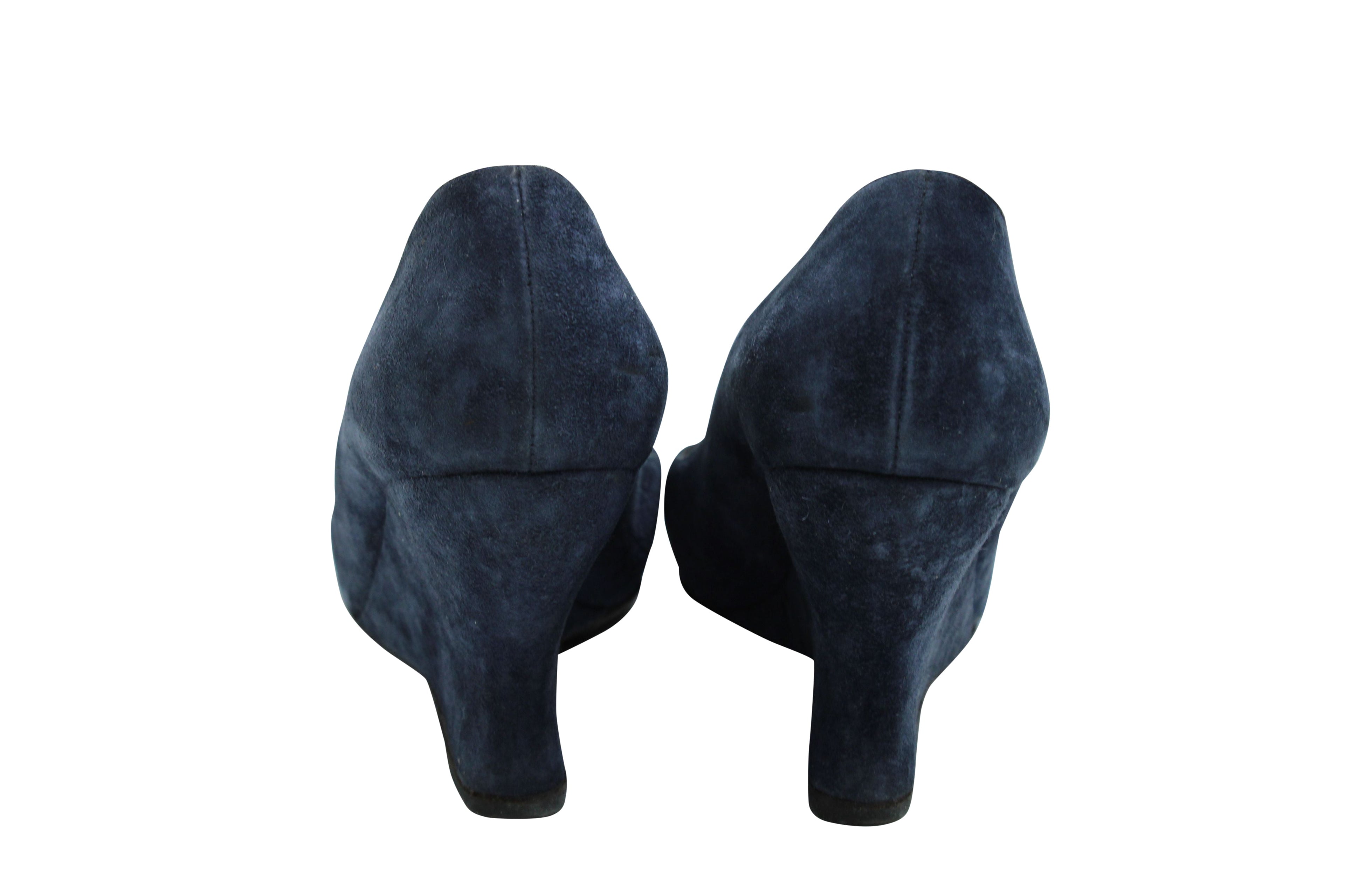 Women's Bottega Veneta Round Toe Wedge in Navy Blue Suede